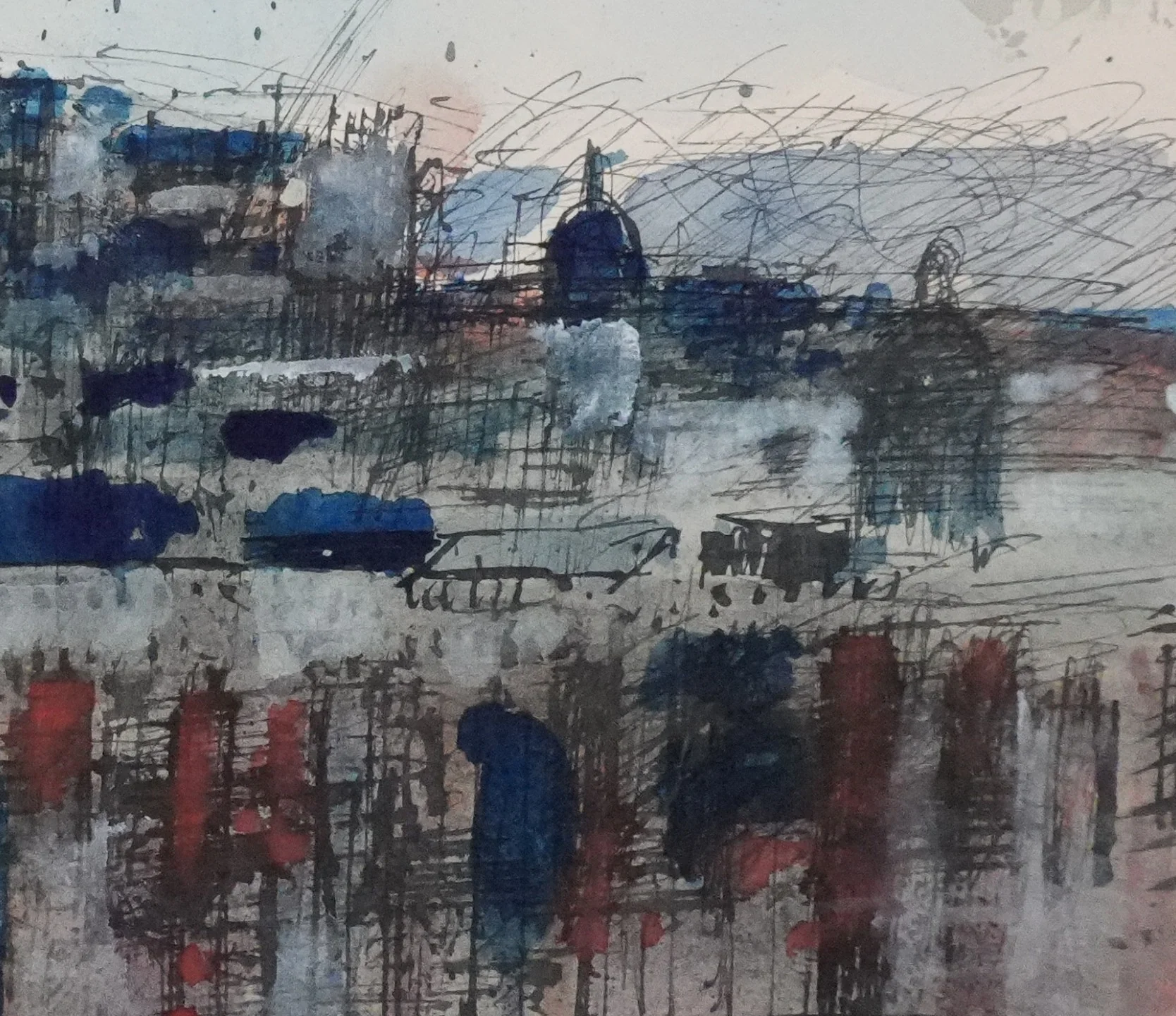 Guy BARDONE : Les toits bleus, Dessin original signé - Image 5