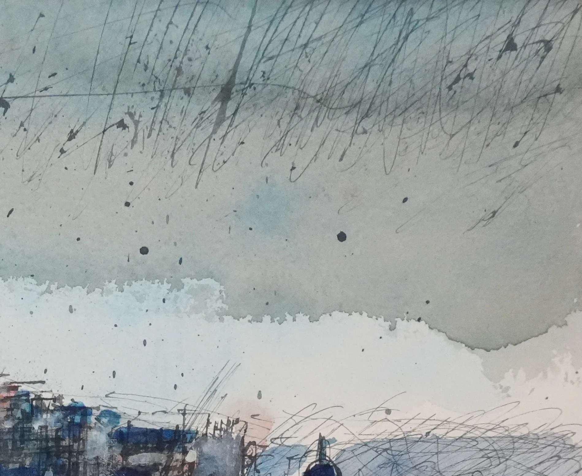 Guy BARDONE : Les toits bleus, Dessin original signé - Image 6