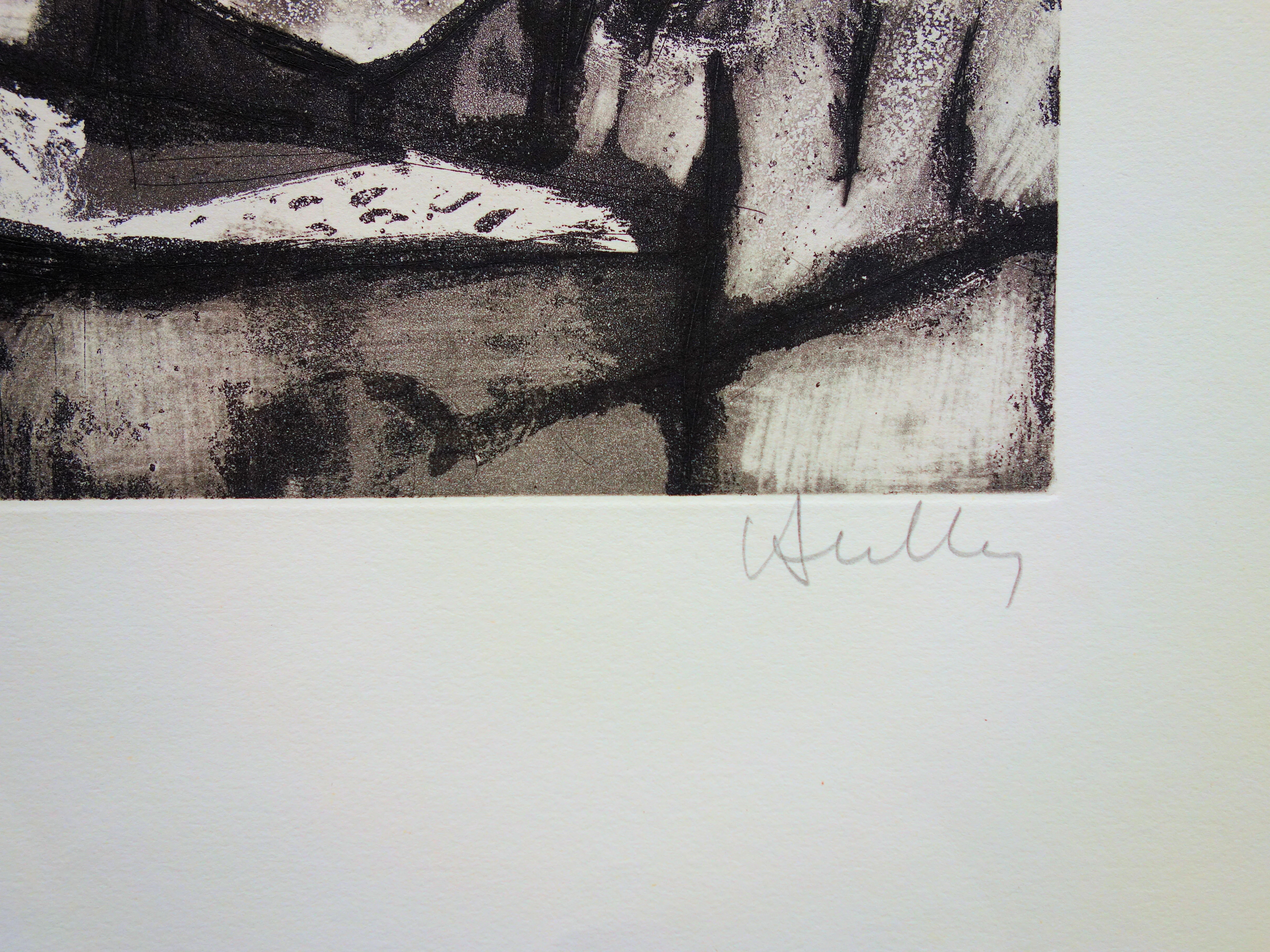 Jacques HALLEZ : Le village sous la neige, Gravure originale signée - Image 2