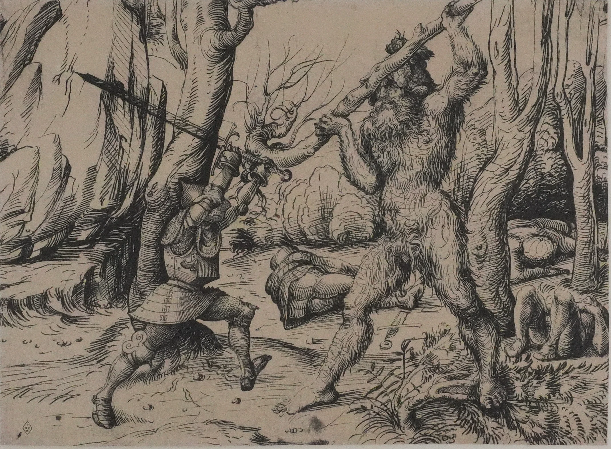Hans BURGKMAIR : Le chevalier et l'homme sauvage, Lithographie et pochoir