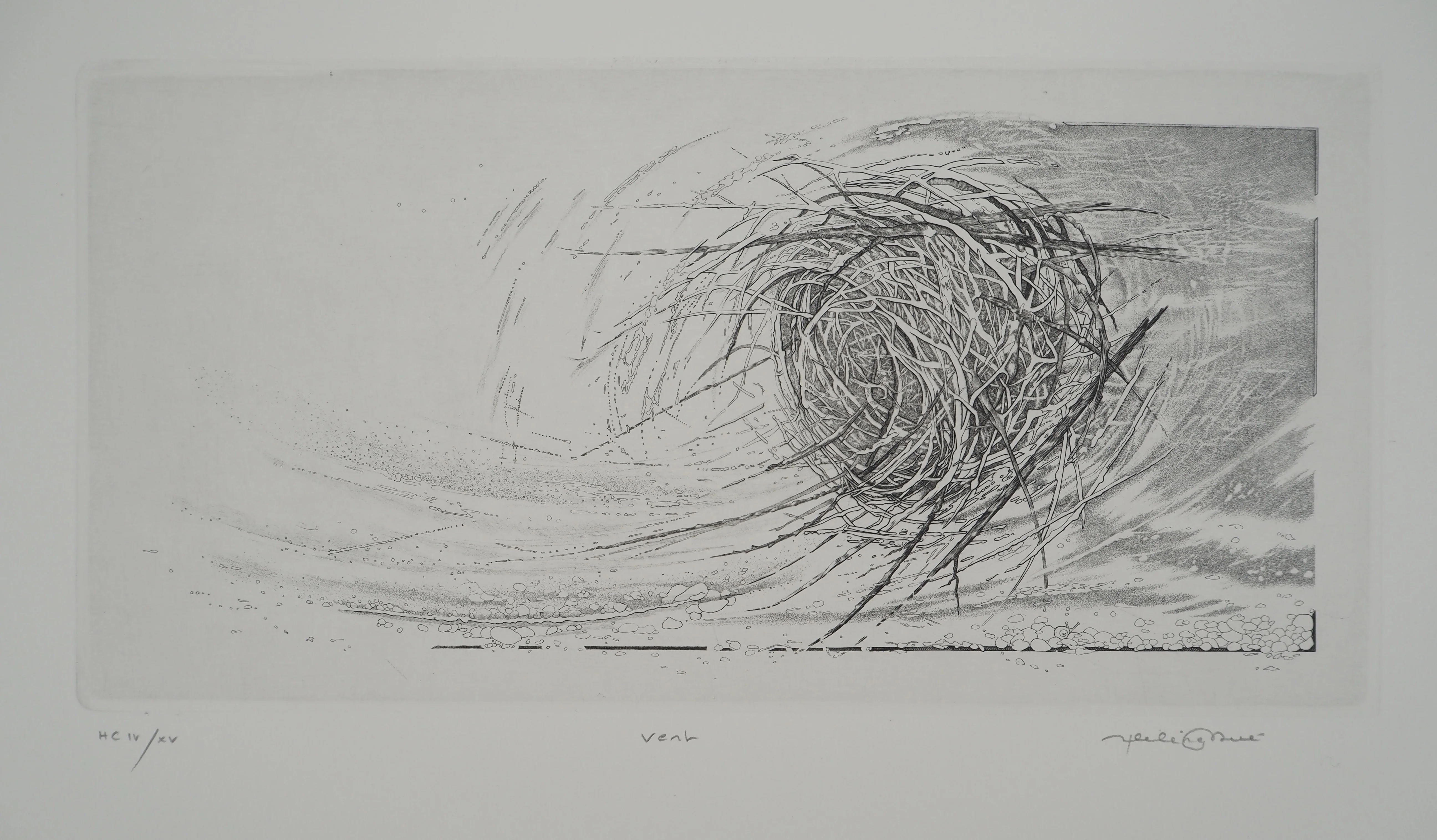 Hélène NUÉ : Vent, Gravure originale signée - Image 3