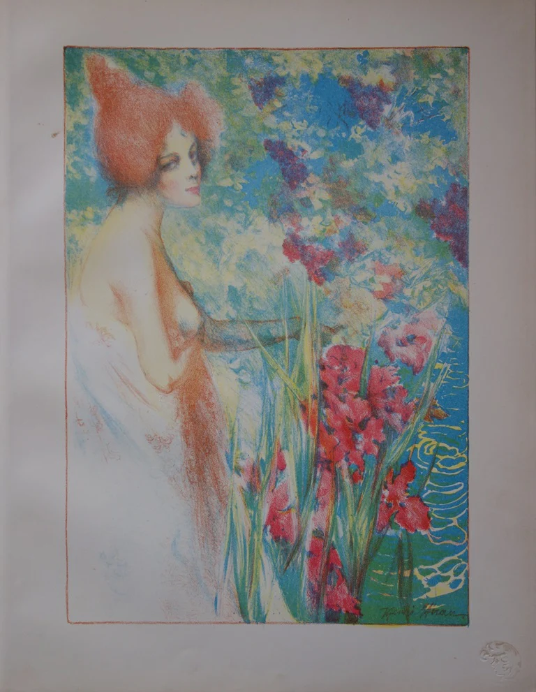 Henri HERAN : Fleur de mai, Lithographie originale signée