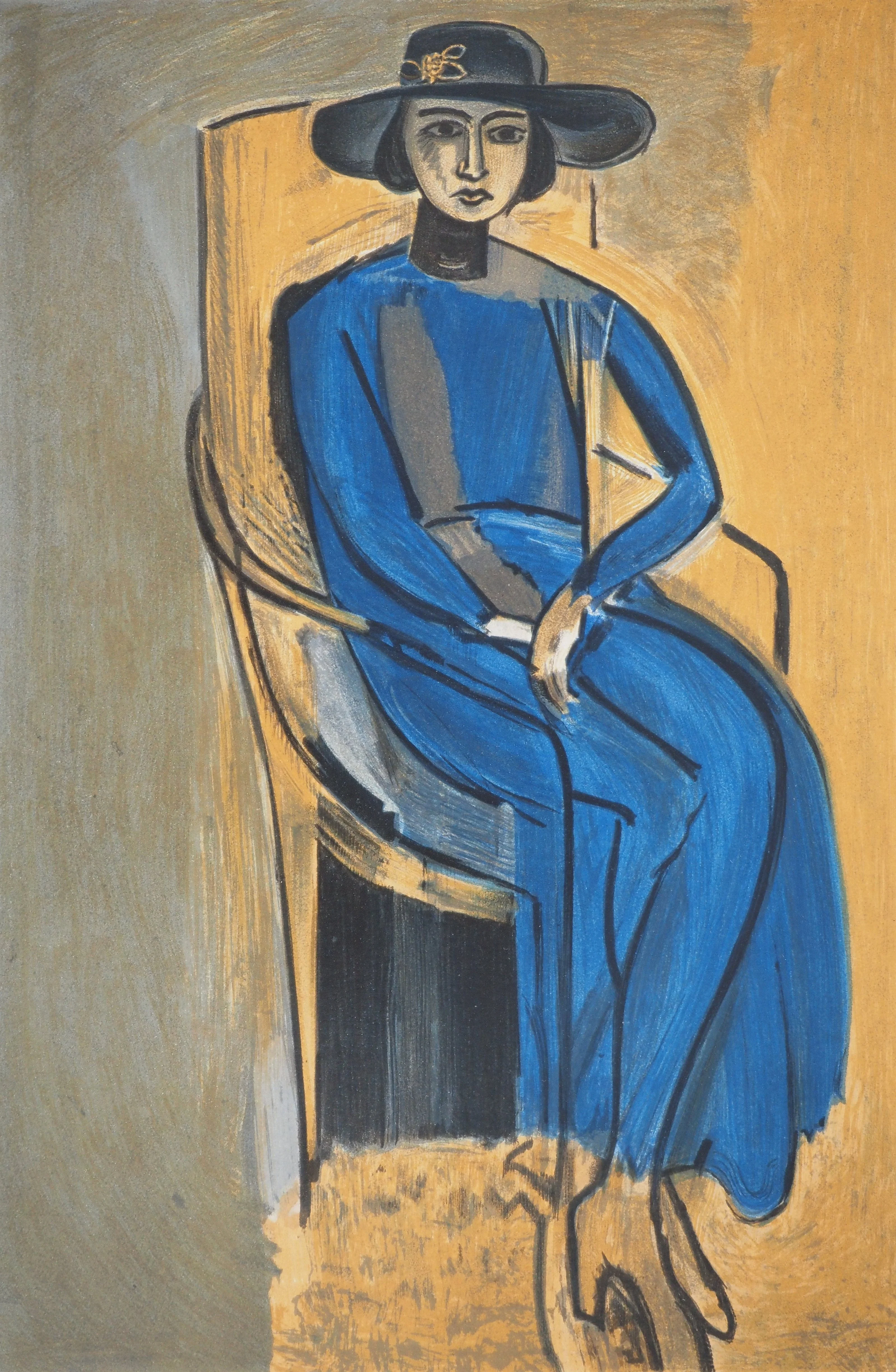 Henri MATISSE : Elégante en robe bleu, Lithographie