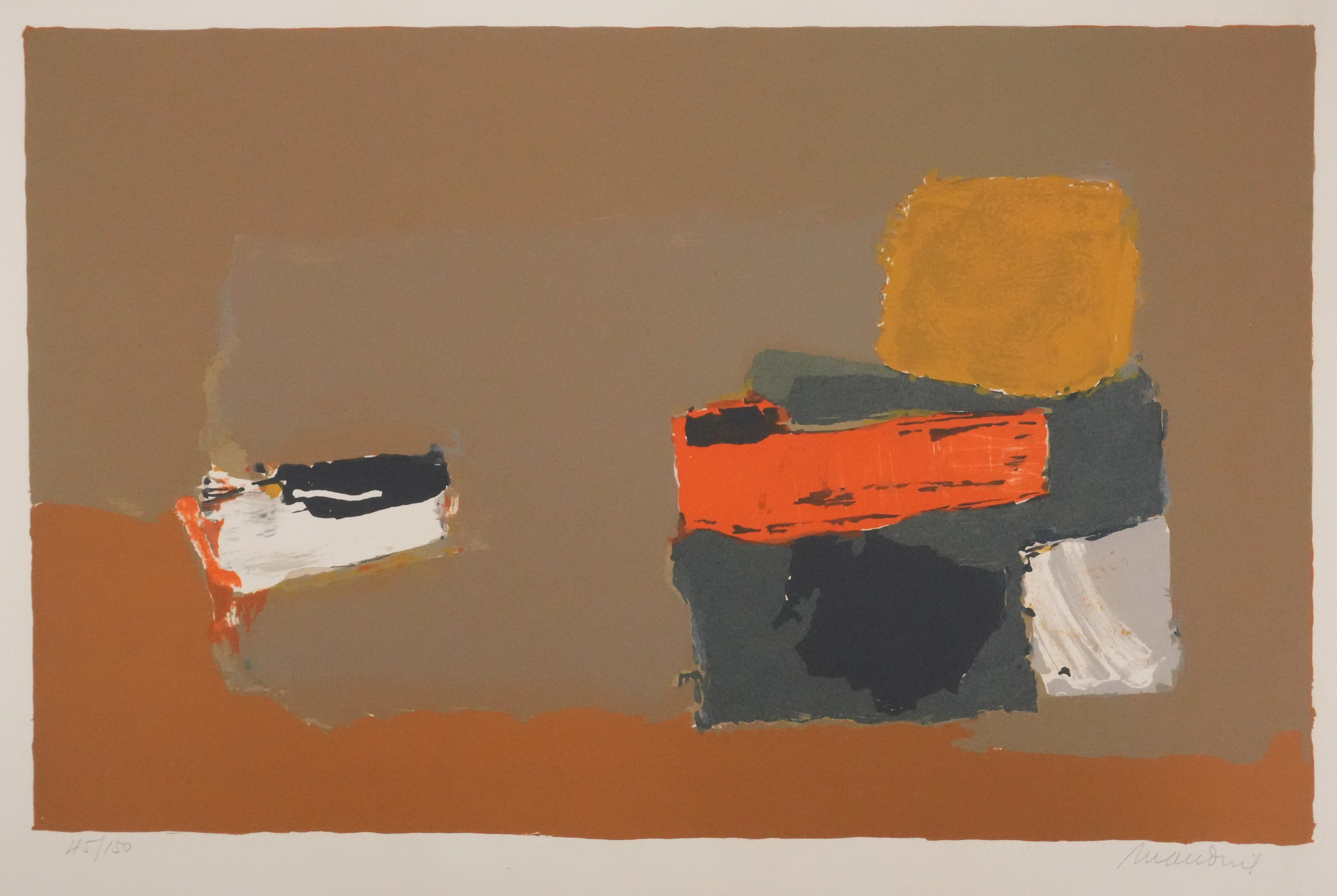 Henri MAUDUIT : Composition sur fond ocre, Lithographie originale signée - Image 3