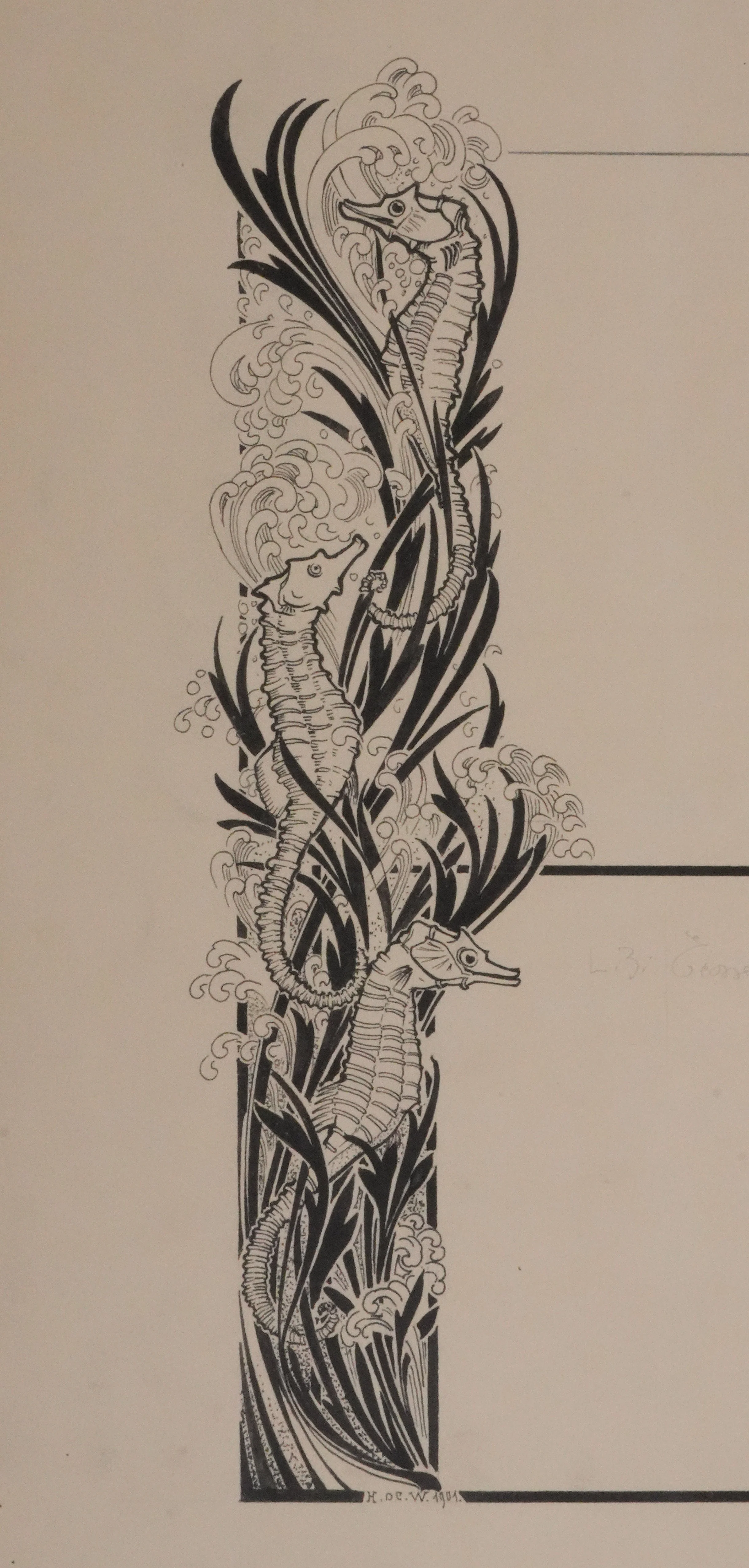 Henry DE WAROQUIER : Les hippocampes, Dessin orignal signé - Image 2