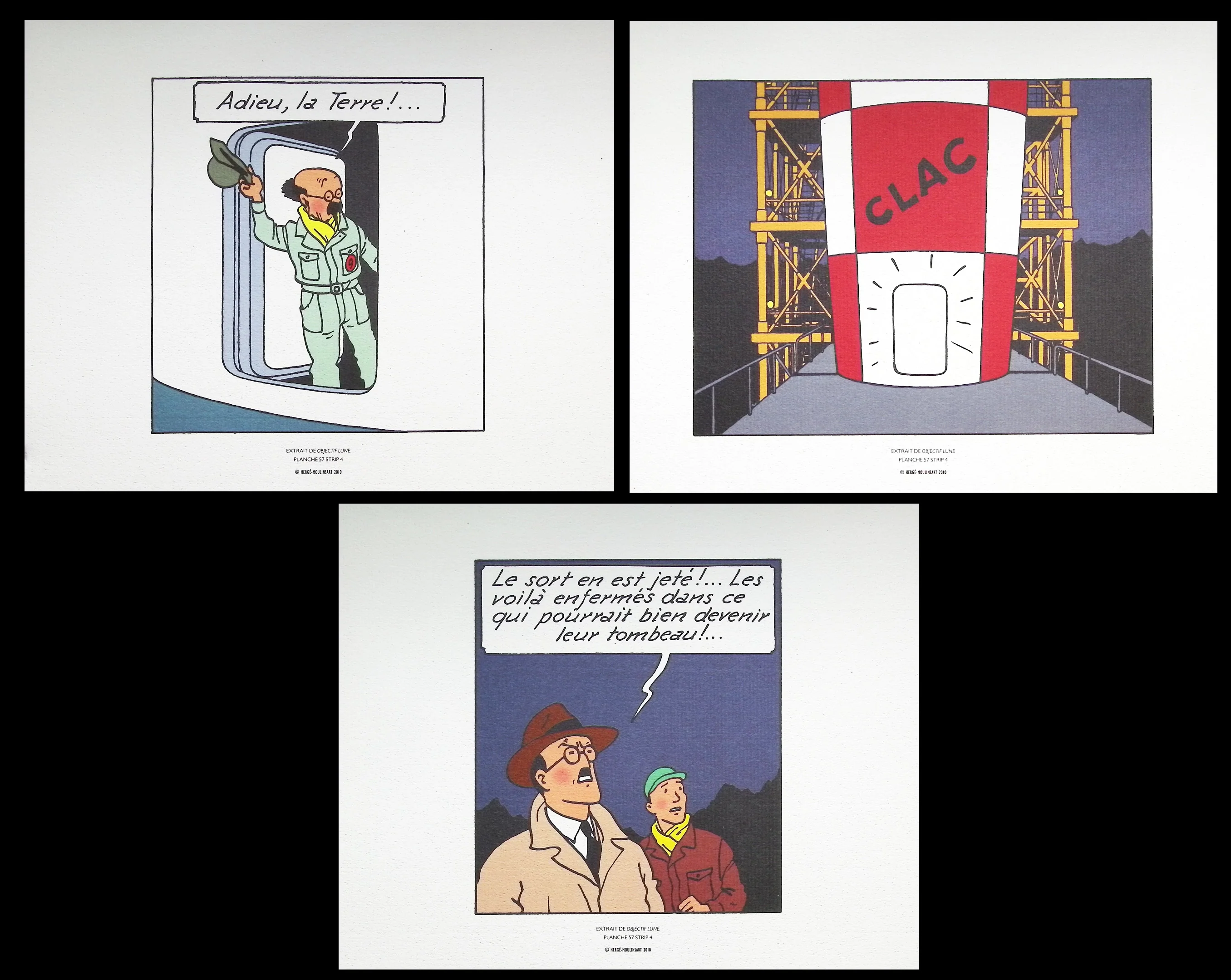 HERGE : Objectif Lune, 3 lithographie ex-libris