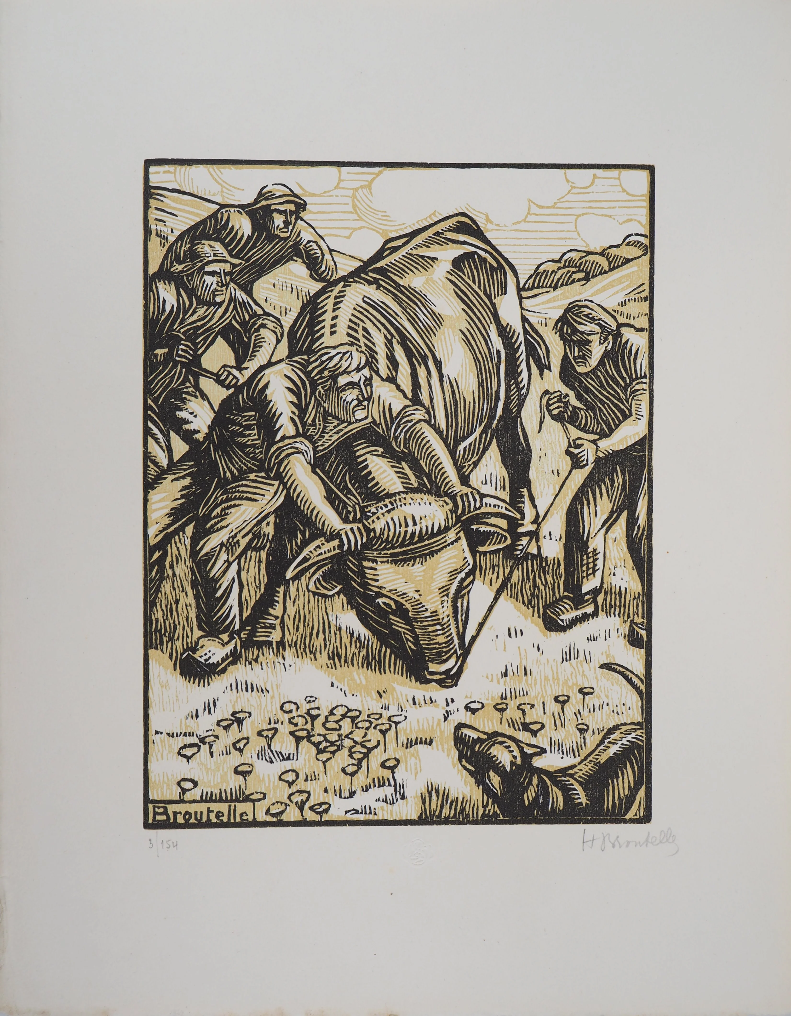 Honoré BROUTELLE : La Force du Boeuf, Gravure sur bois originale signée - Image 4