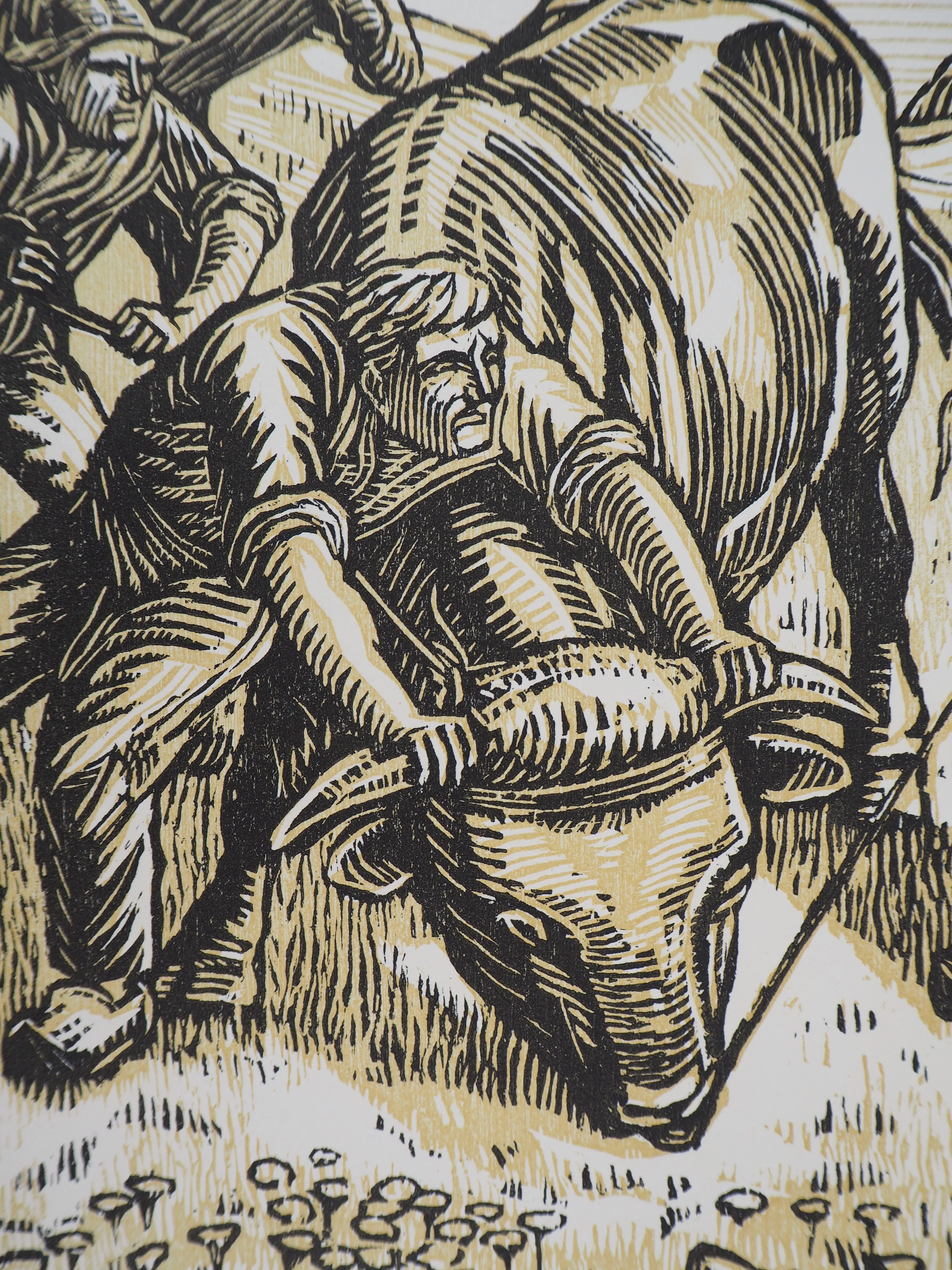 Honoré BROUTELLE : La Force du Boeuf, Gravure sur bois originale signée - Image 5