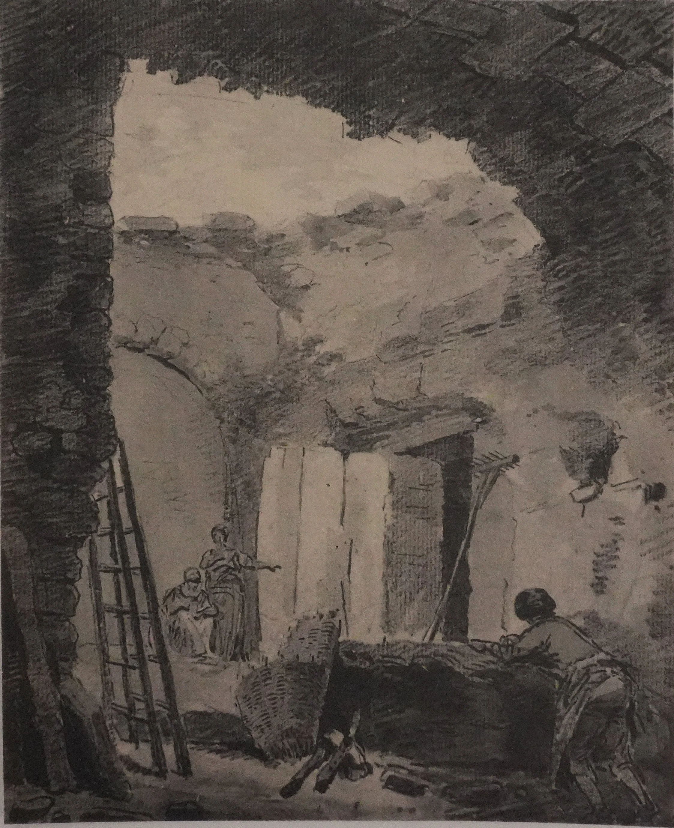 Hubert ROBERT : La ferme, Lithographie et pochoir