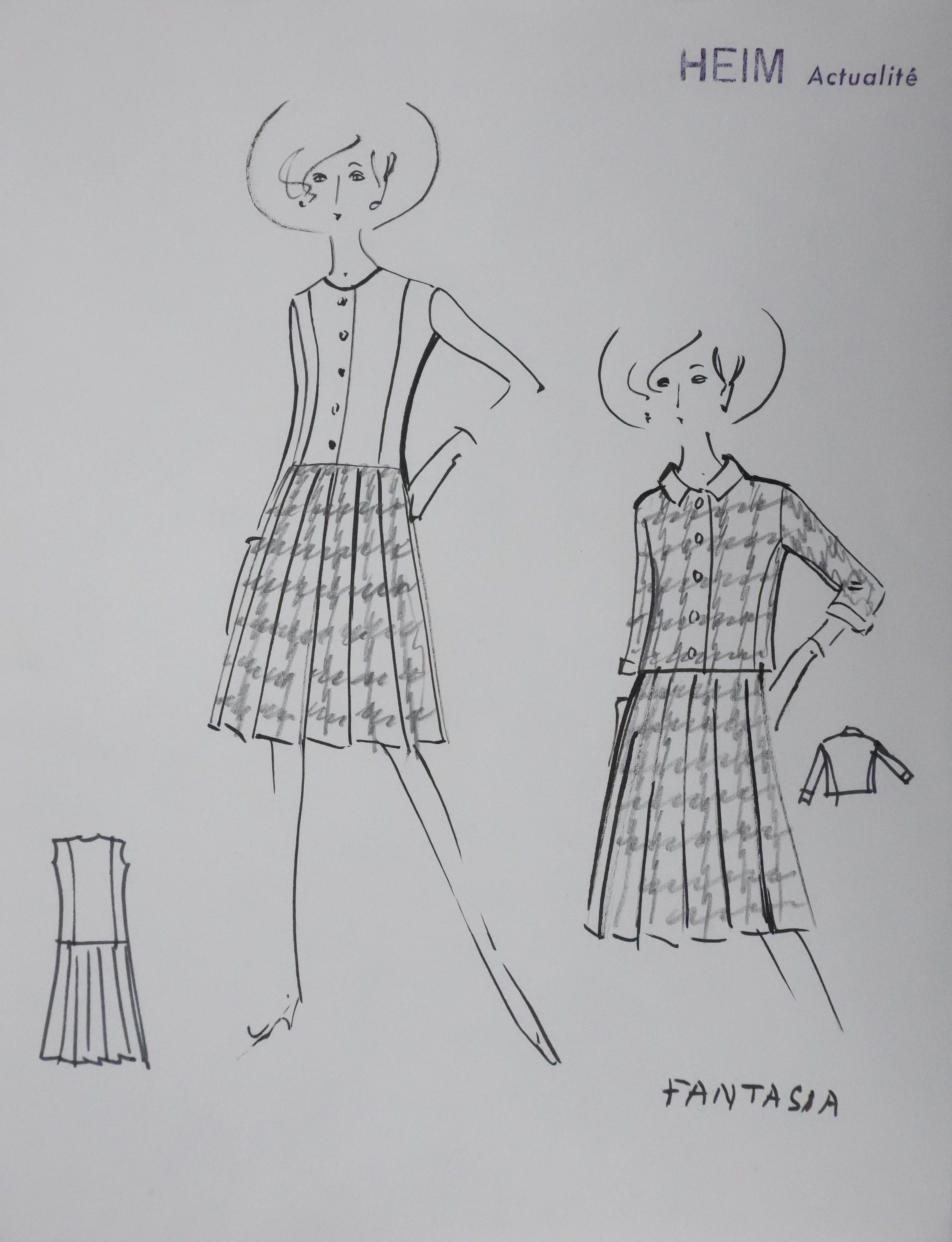 Jacques HEIM : Silhouette fantasia, Dessin original signé