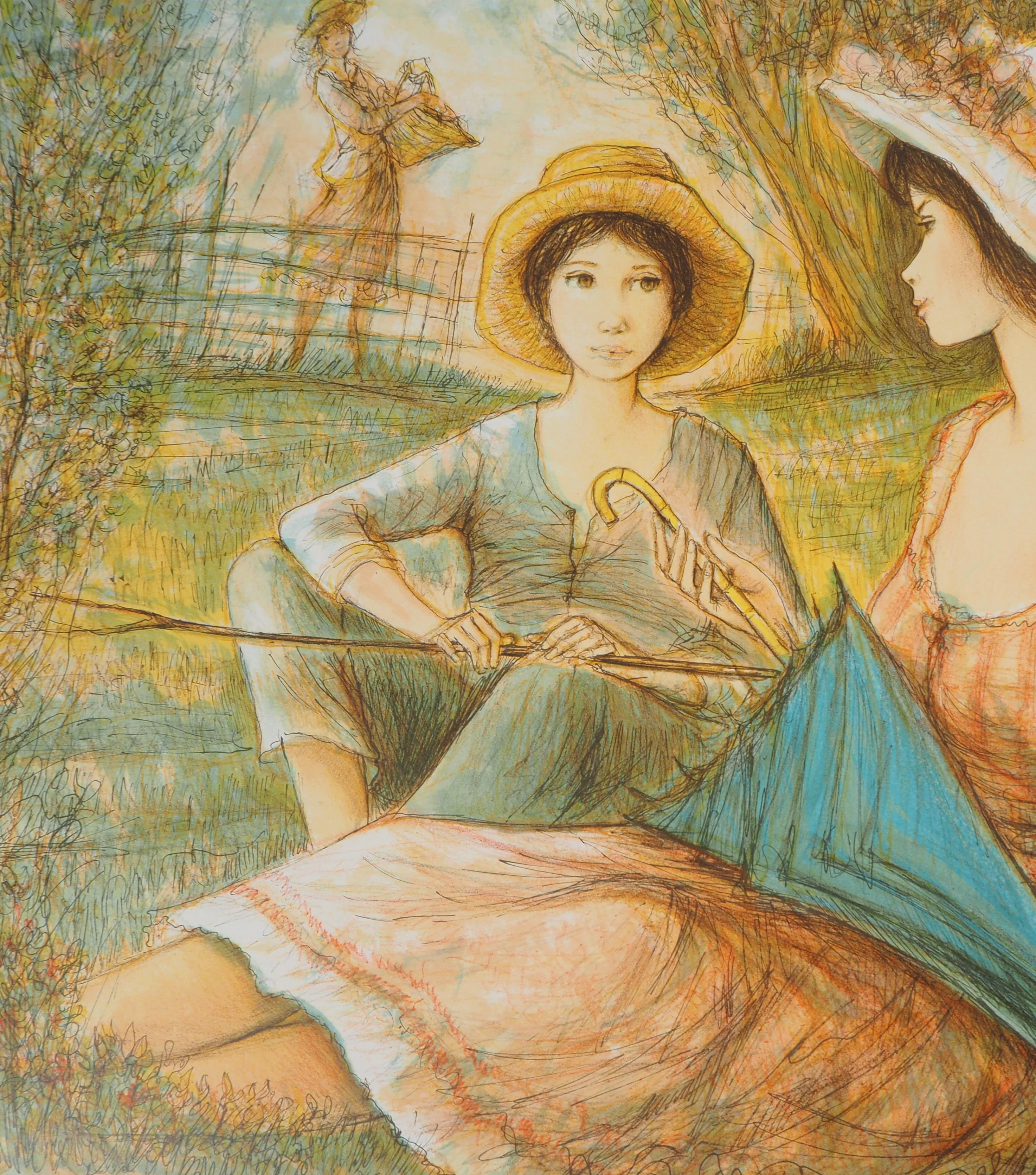 Jacques LALANDE : Discussion dans le pré, Lithographie originale signée - Image 3