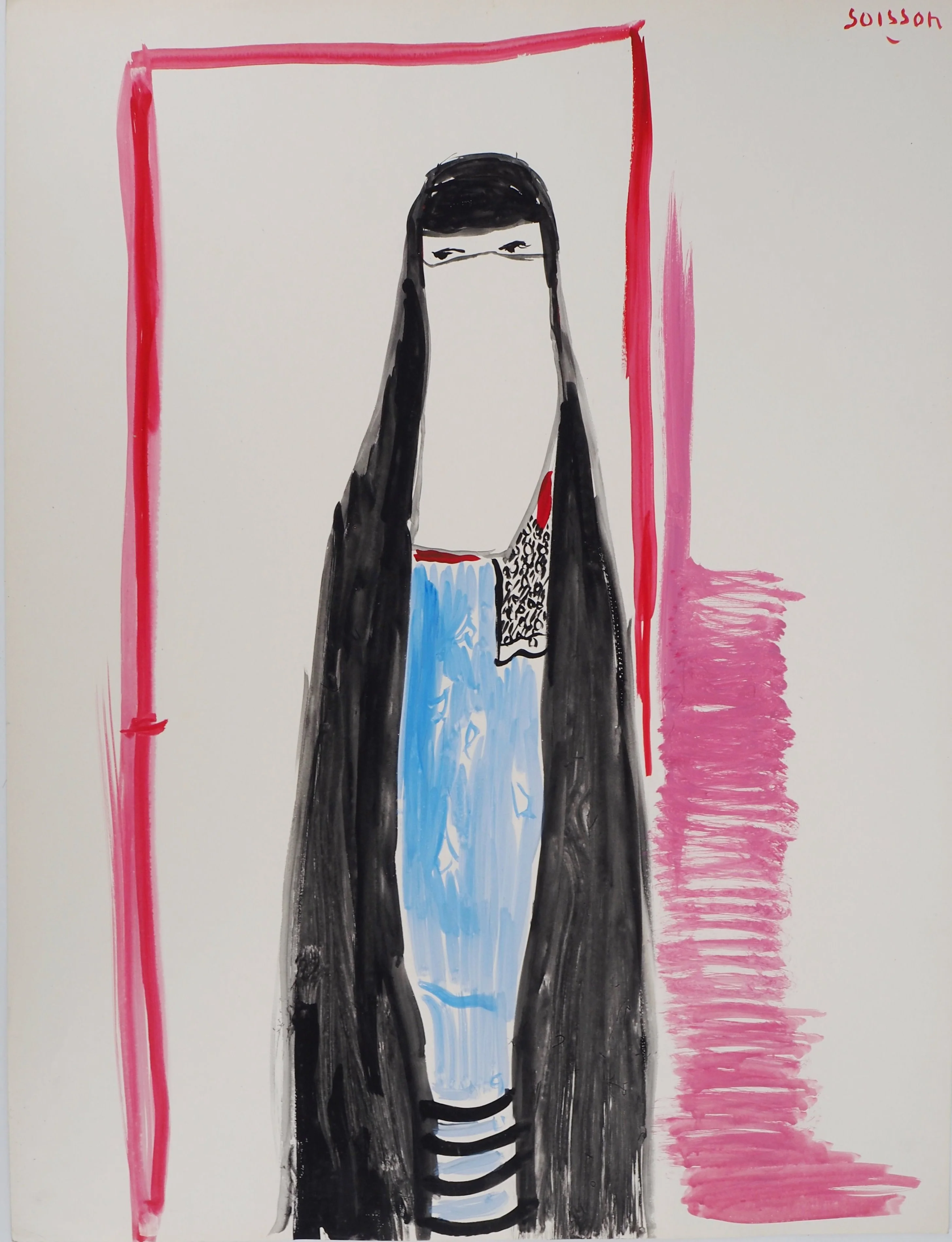 Jacques SOISSON : Femme orientale, Acrylique sur papier signée - Image 3