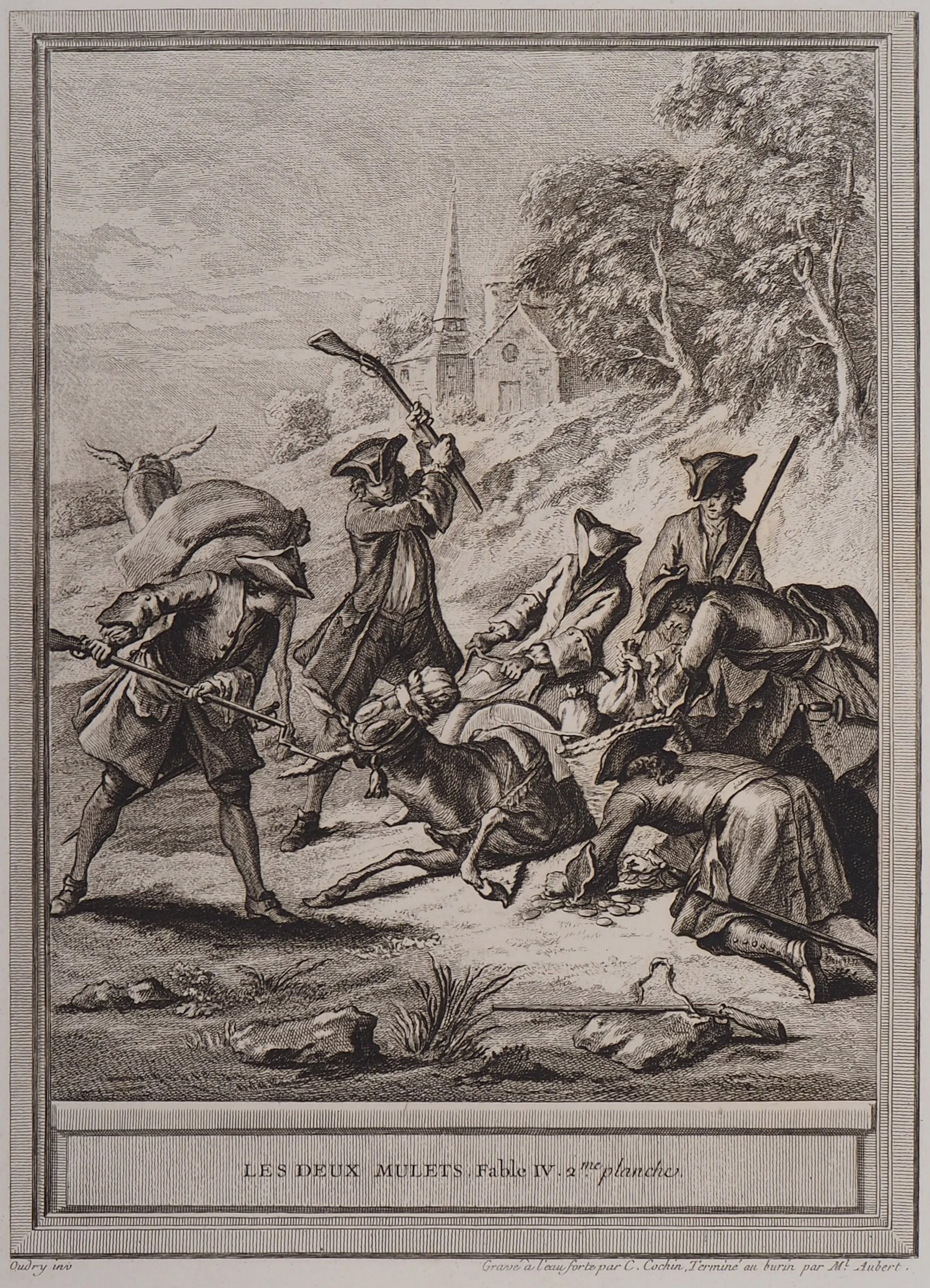 Jean-Baptiste OUDRY : Les deux mulets, Gravure