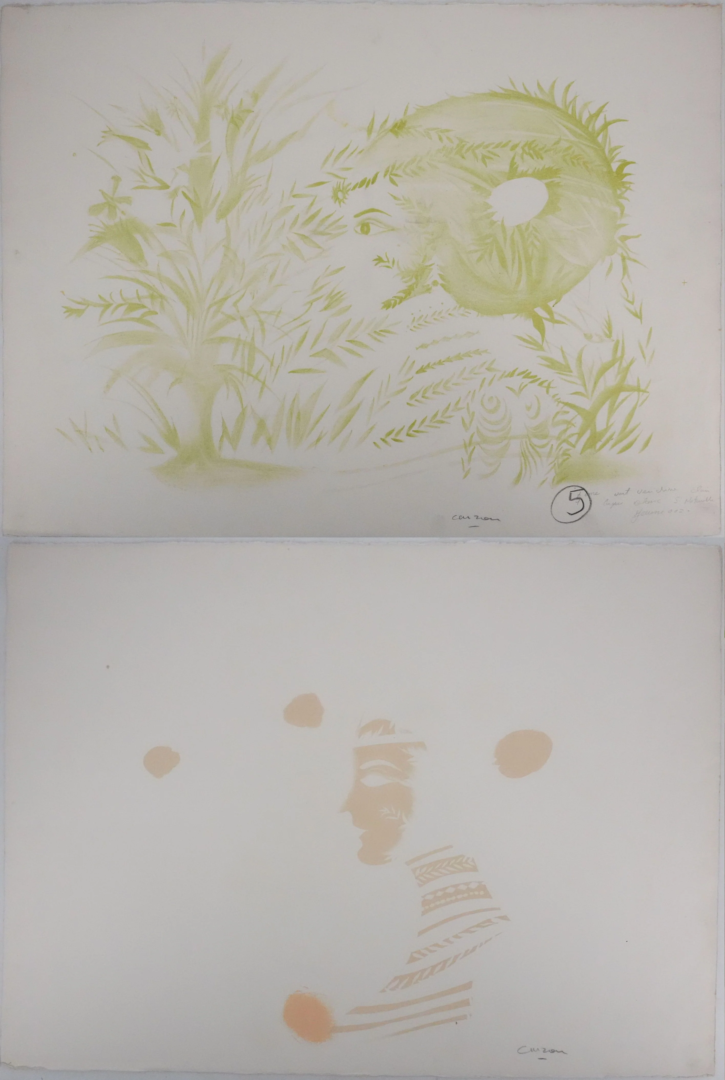 Jean CARZOU : Femme sur fond bleu, Lot de deux lithographies originales signées