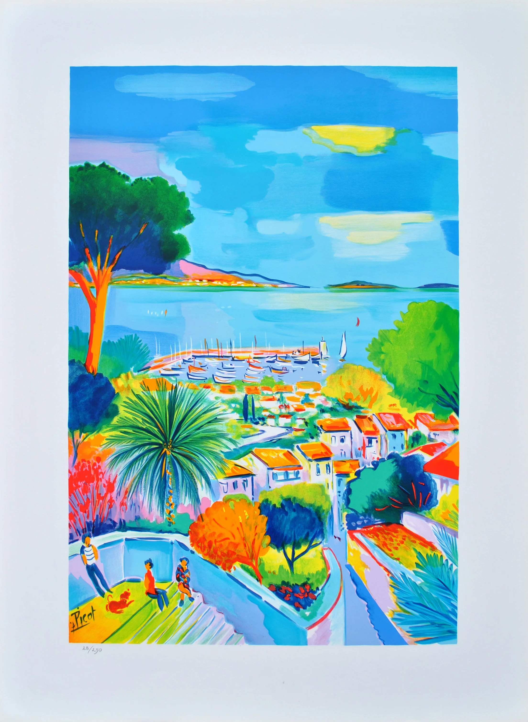 Jean-Claude PICOT : Villa à Saint Tropez, Lithographie originale signée