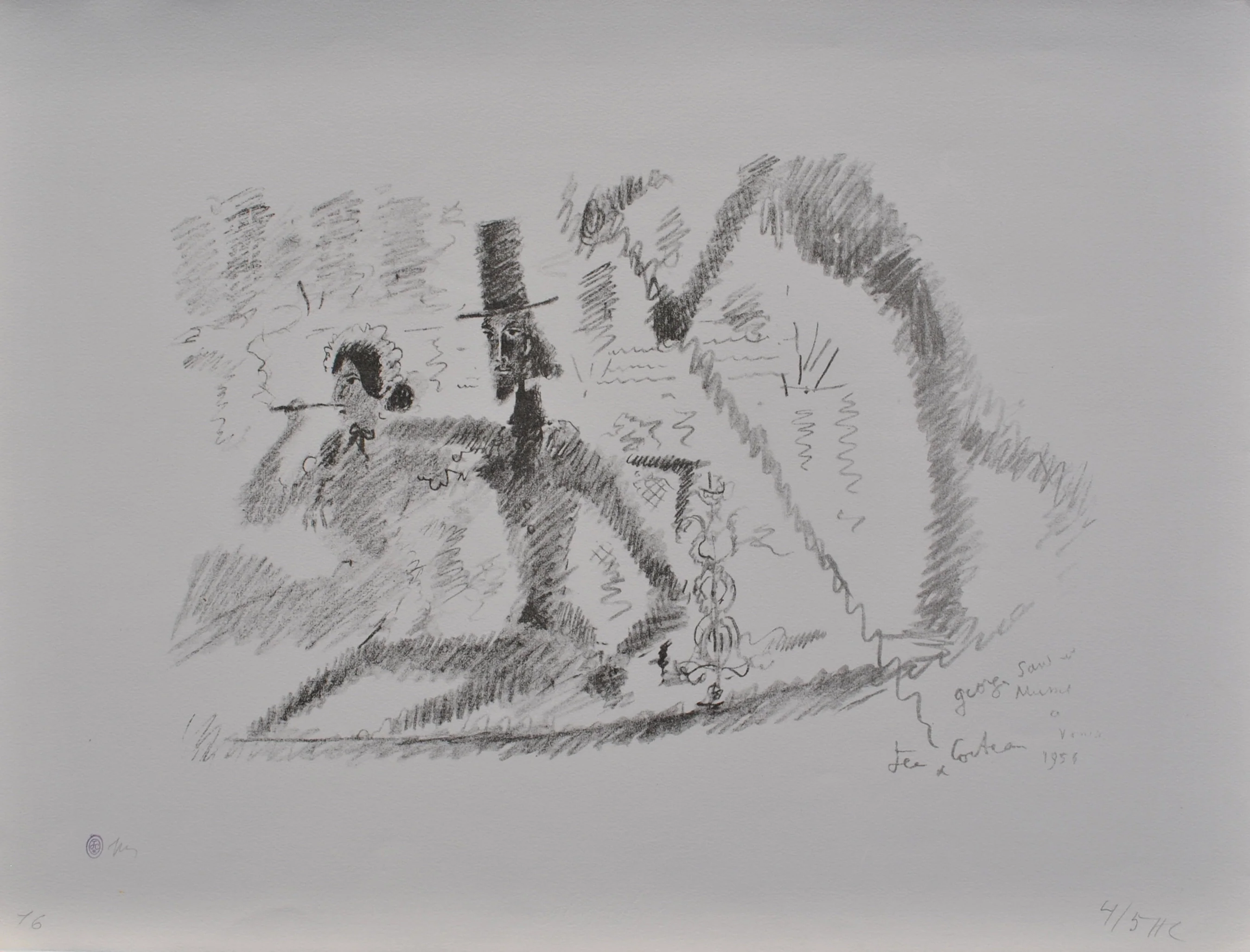 Jean COCTEAU : Couple à Venise, Lithographie originale signée