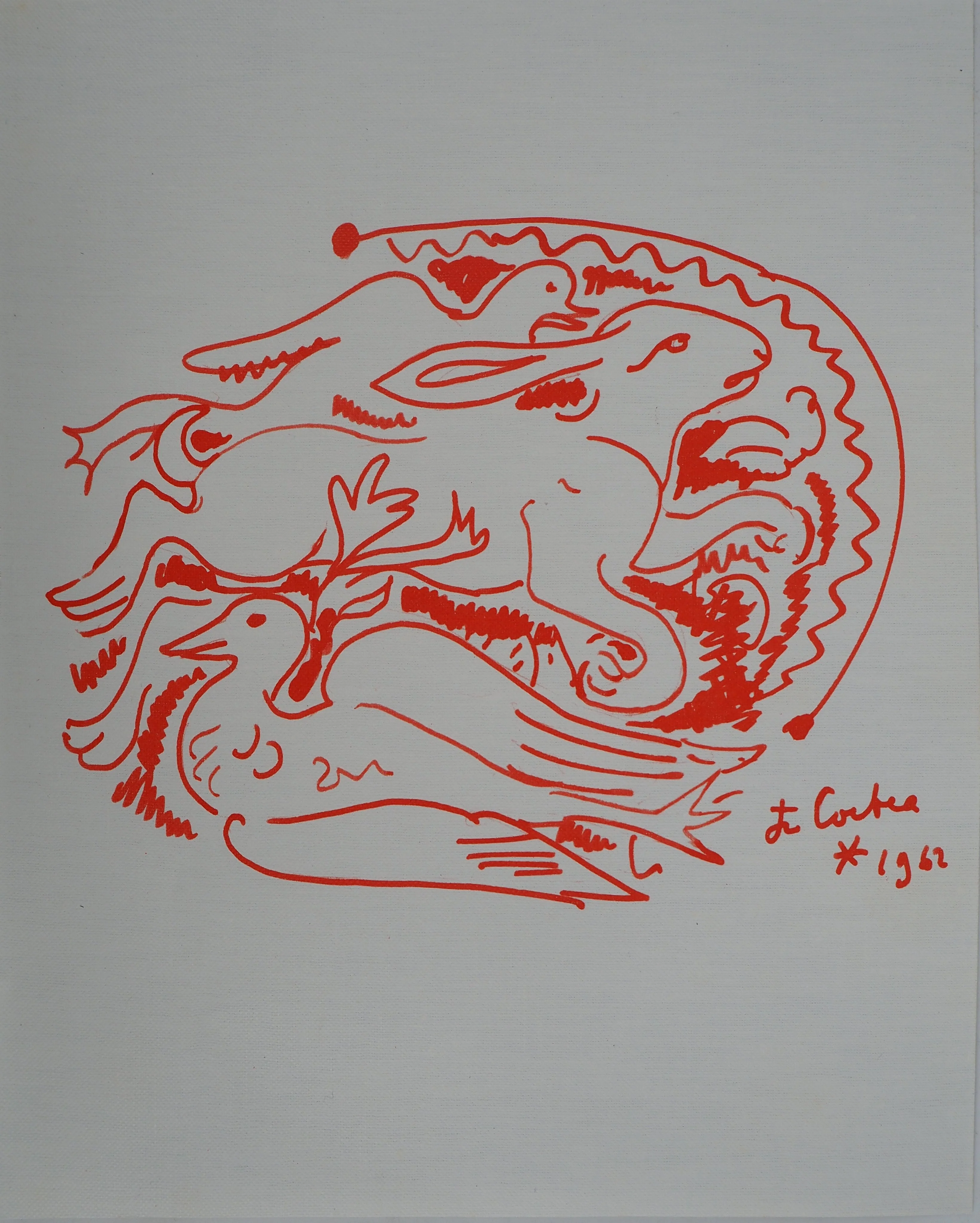 Jean COCTEAU : Plat de gibier, Lièvre et Canard, Lithographie originale signée