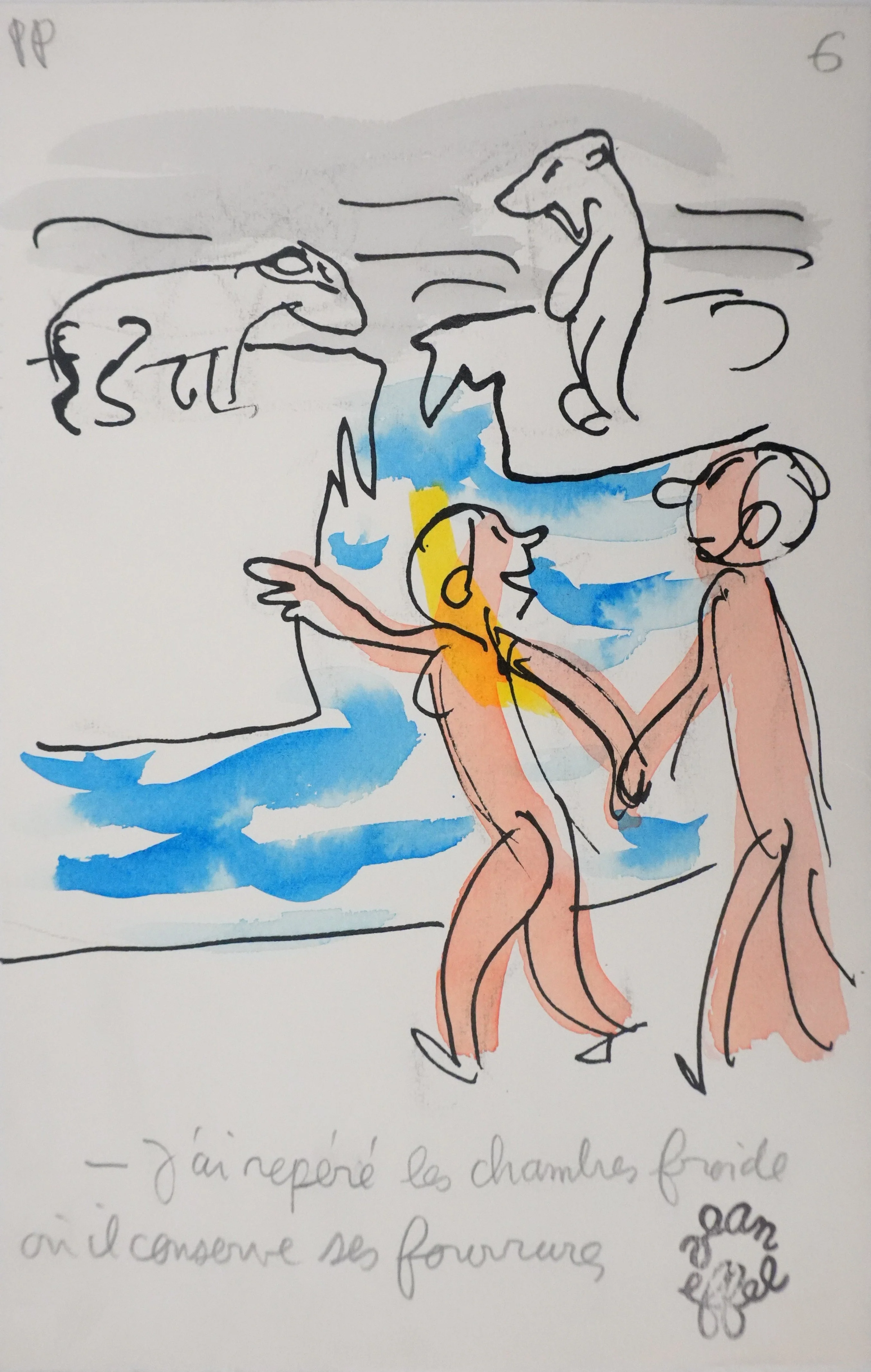 Jean EFFEL : Adam et Eve, Les ours, Aquarelle originale signée