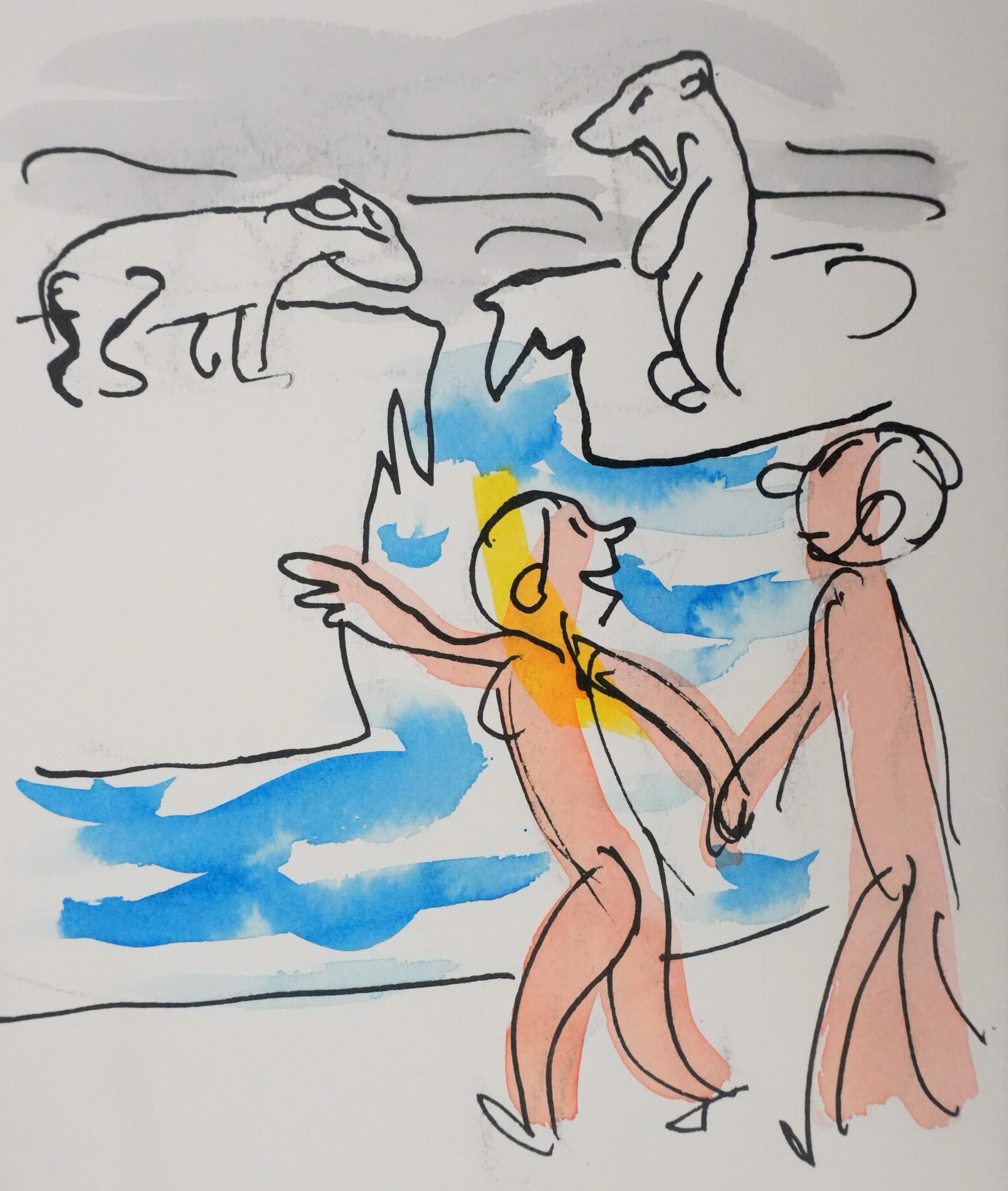 Jean EFFEL : Adam et Eve, Les ours, Aquarelle originale signée - Image 3