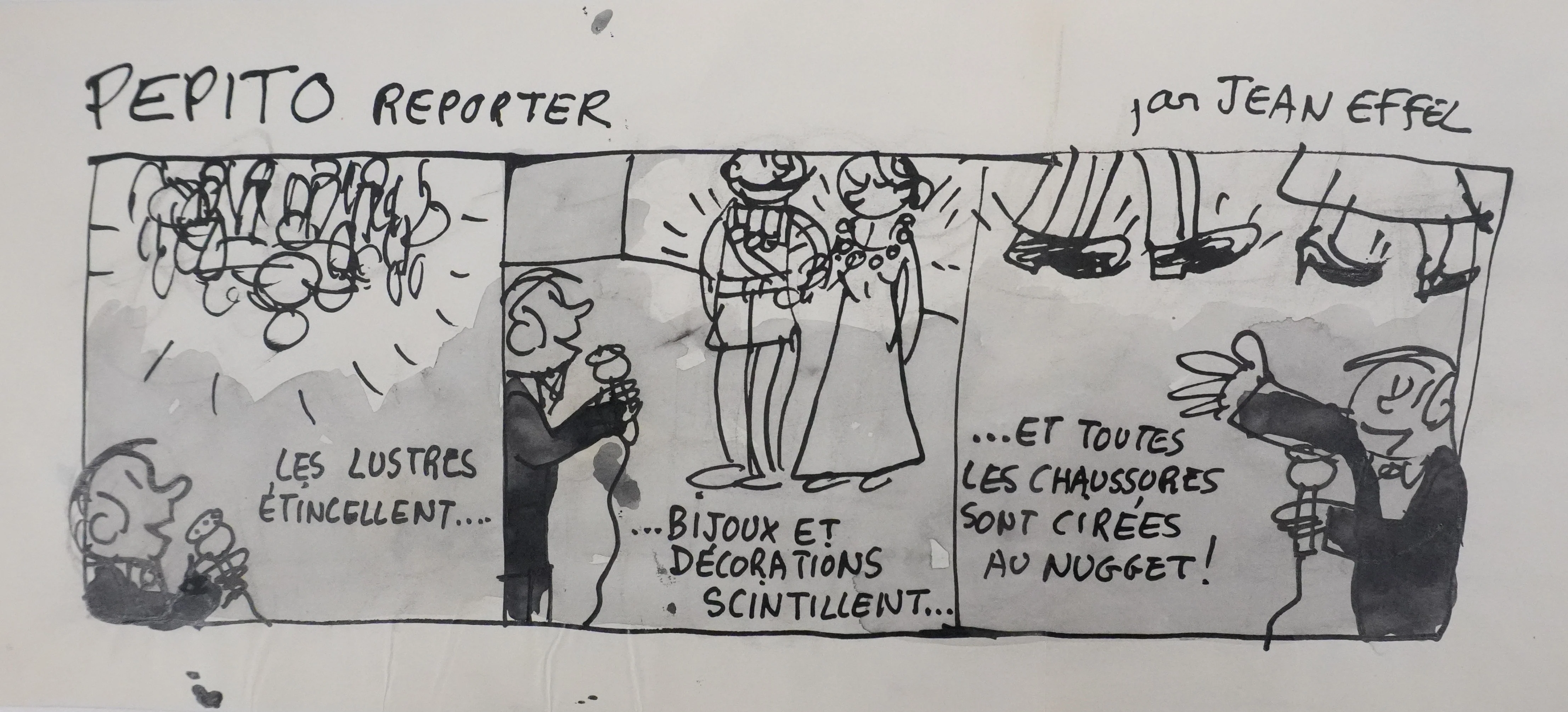 Jean EFFEL : Cirage Nugget, Pepito reporter, Dessin original signé
