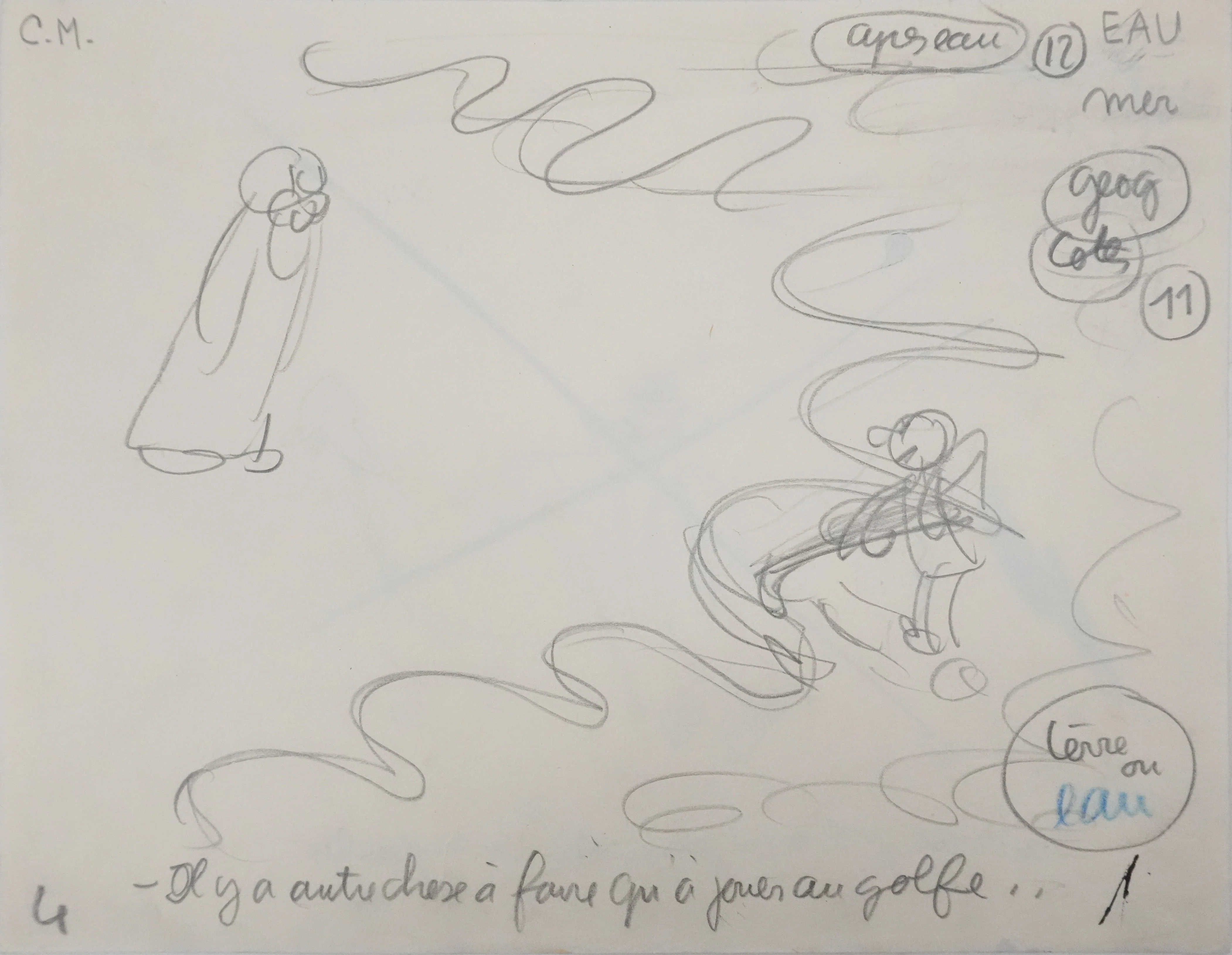Jean EFFEL : Le joueur de golf, Dessin préparatoire original