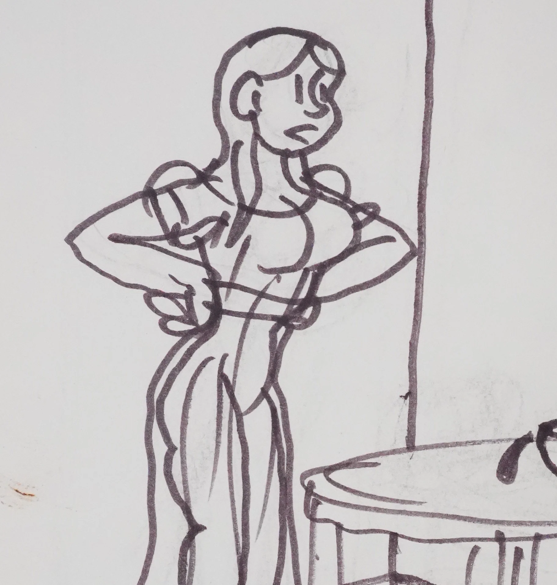 Jean EFFEL : L'ambiance du petit-déjeuner, Ecouter sa tartine, Dessin original signé - Image 6