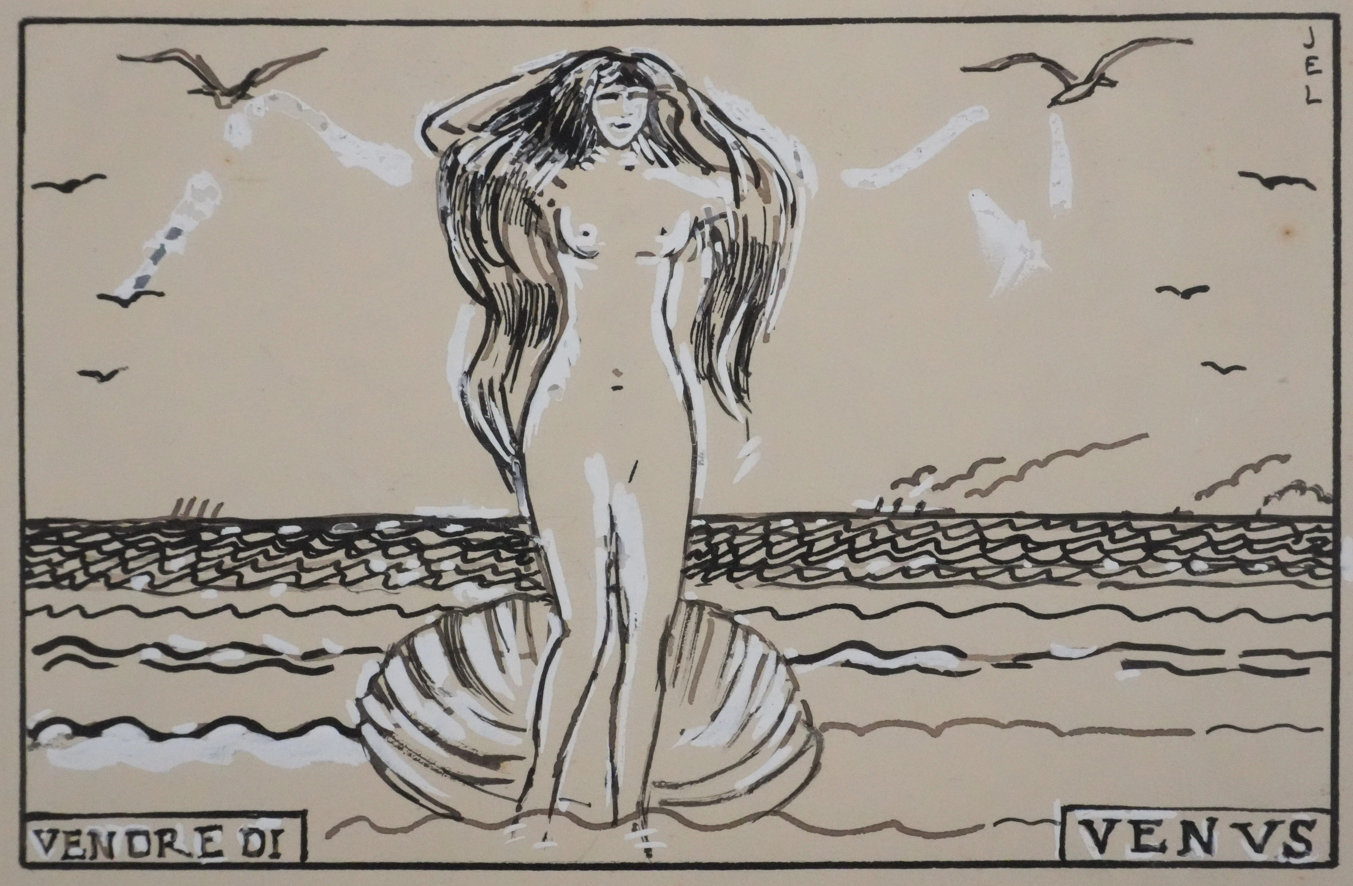 Jean-Emile LABOUREUR : Hommage à Botticelli, Dessin original signé - Image 3