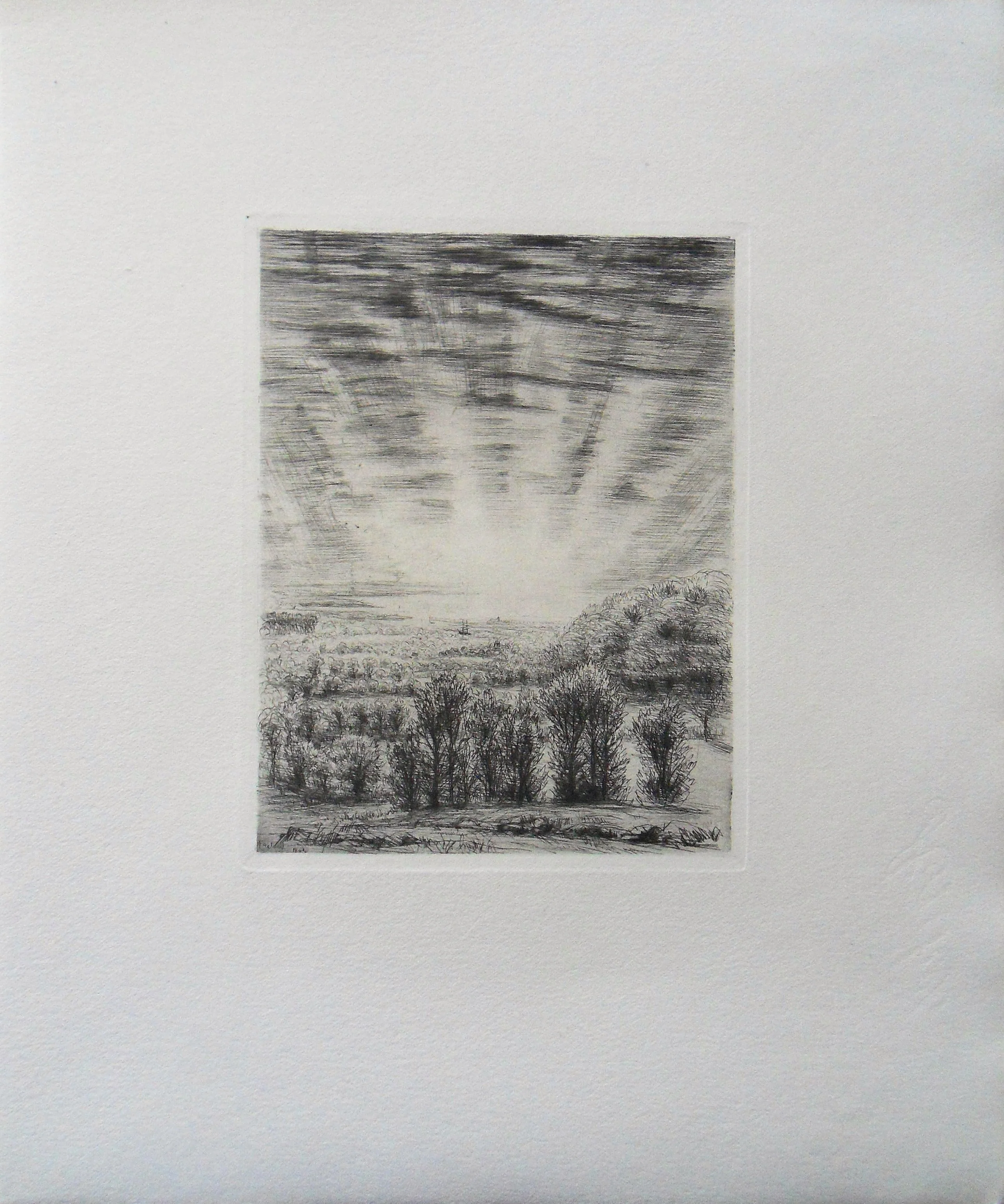 Jean FRELAUT : Lever du jour sur la campagne, Gravure originale signée - Image 2