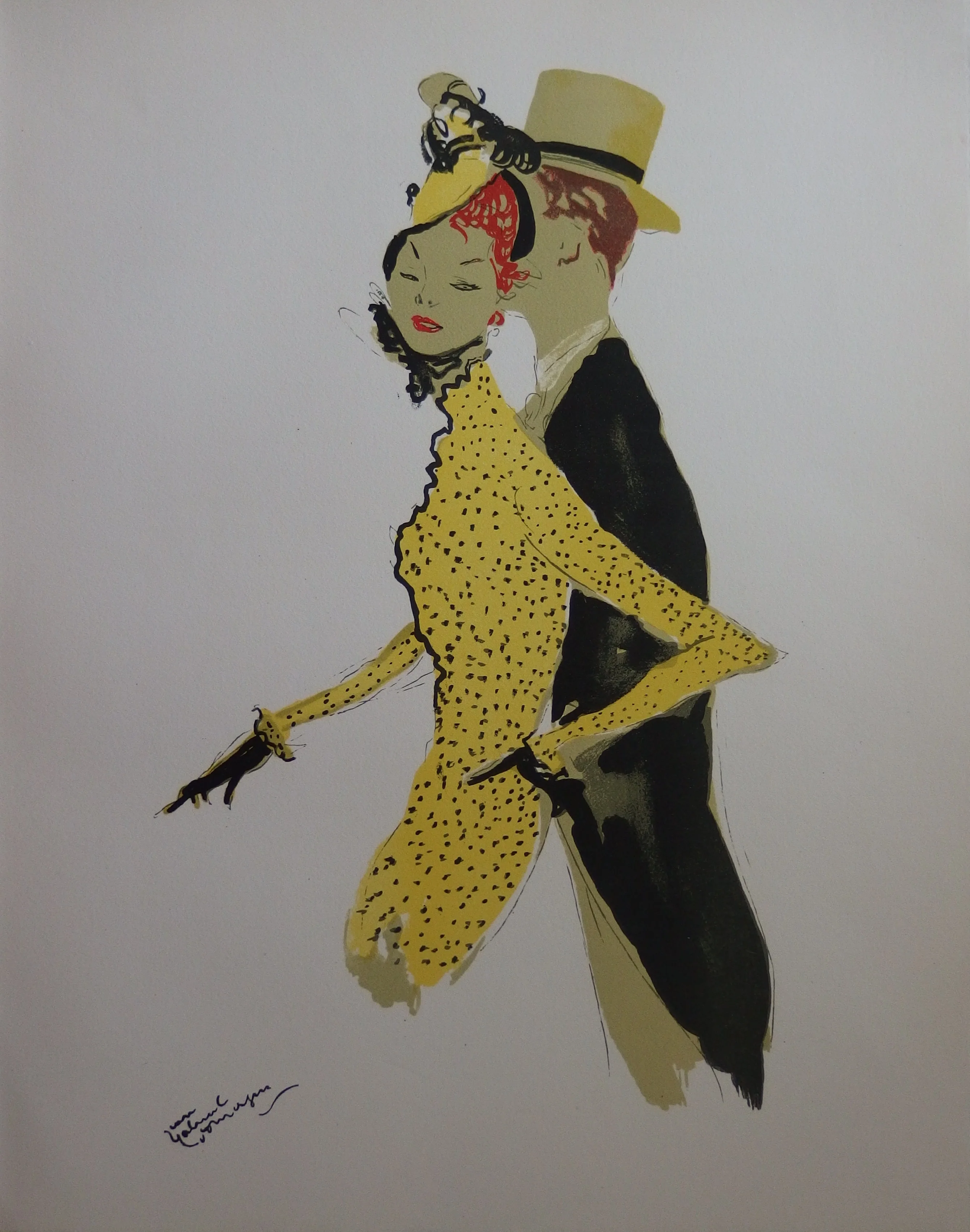 Jean-Gabriel DOMERGUE : Couple élégant, Lithographie originale signée