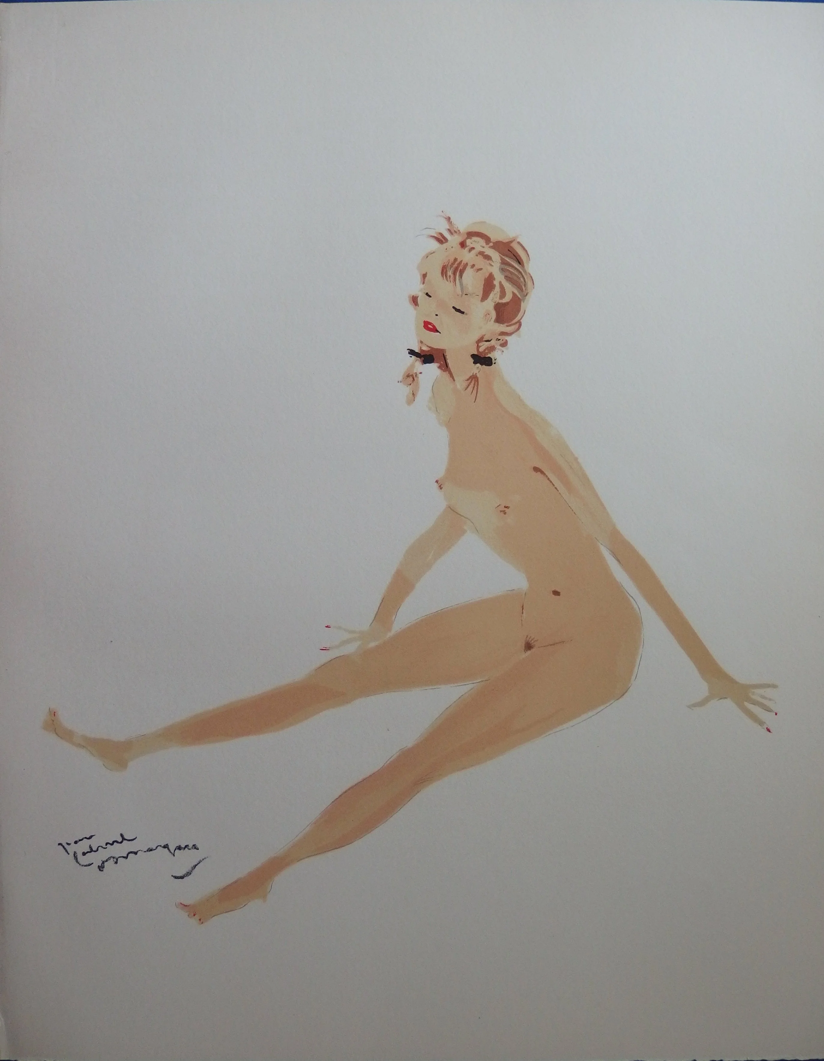 Jean-Gabriel DOMERGUE : Nu assis, Lithographie originale signée