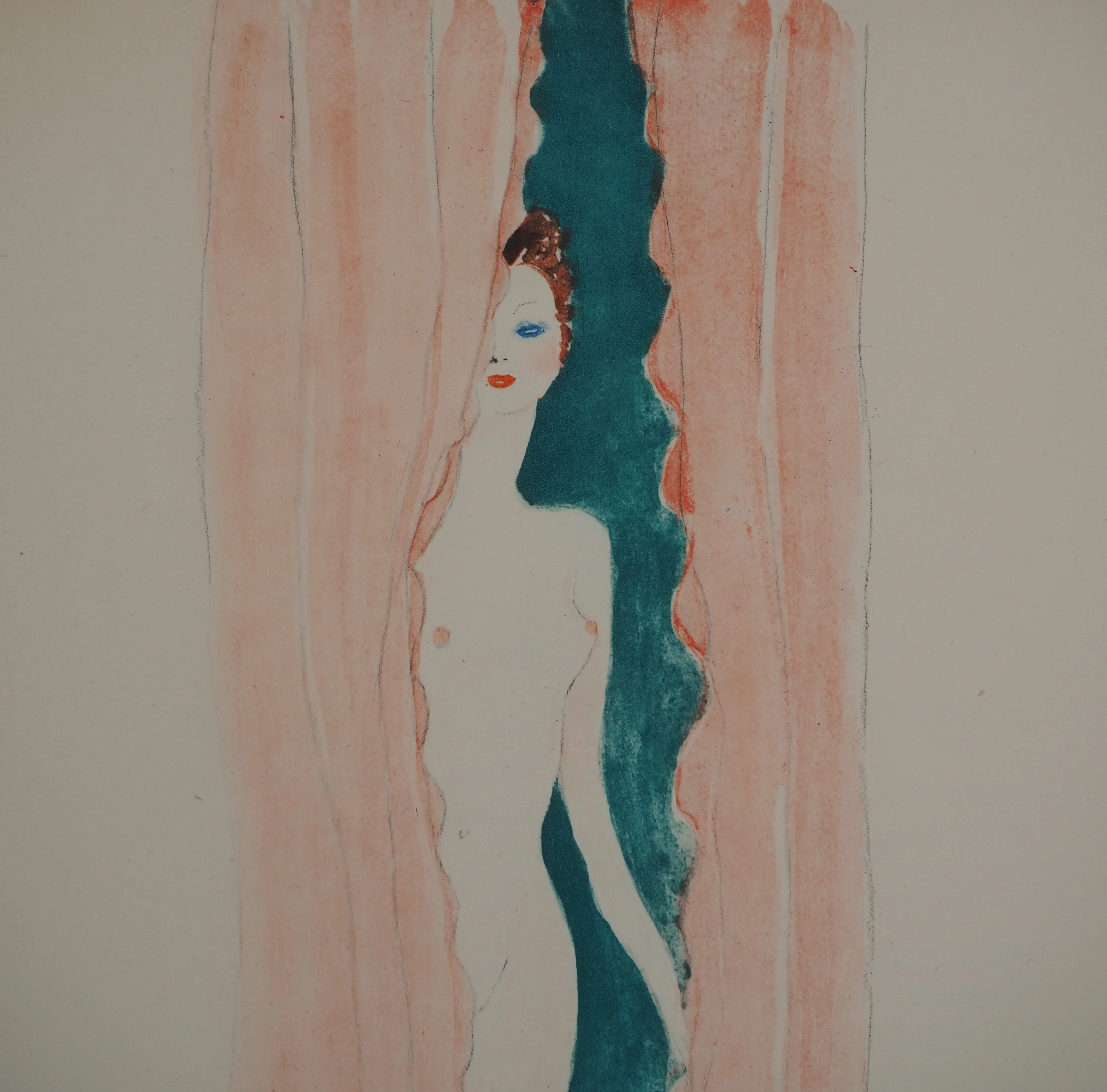 Jean-Gabriel DOMERGUE : Nu caché derrière le rideau, Gravure originale - Image 3