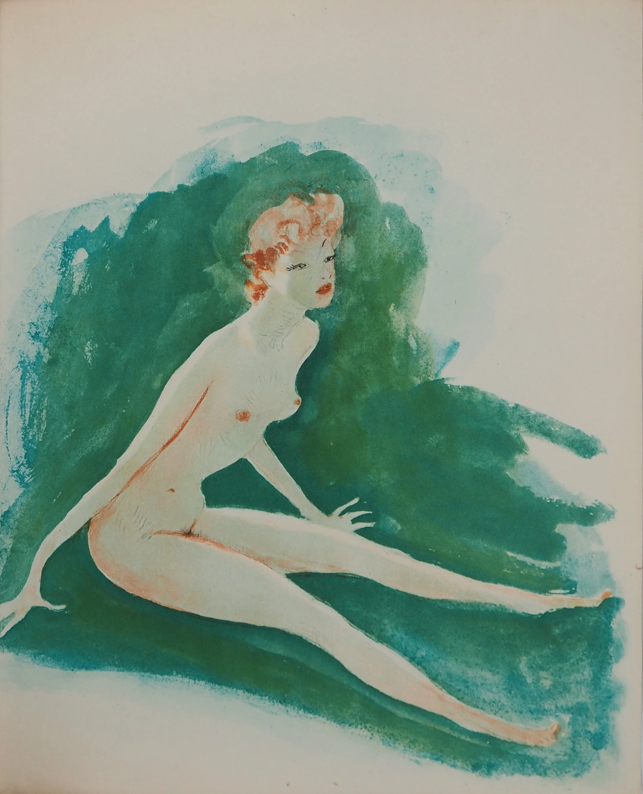 Jean-Gabriel DOMERGUE : Nu sur l'herbe, Gravure originale