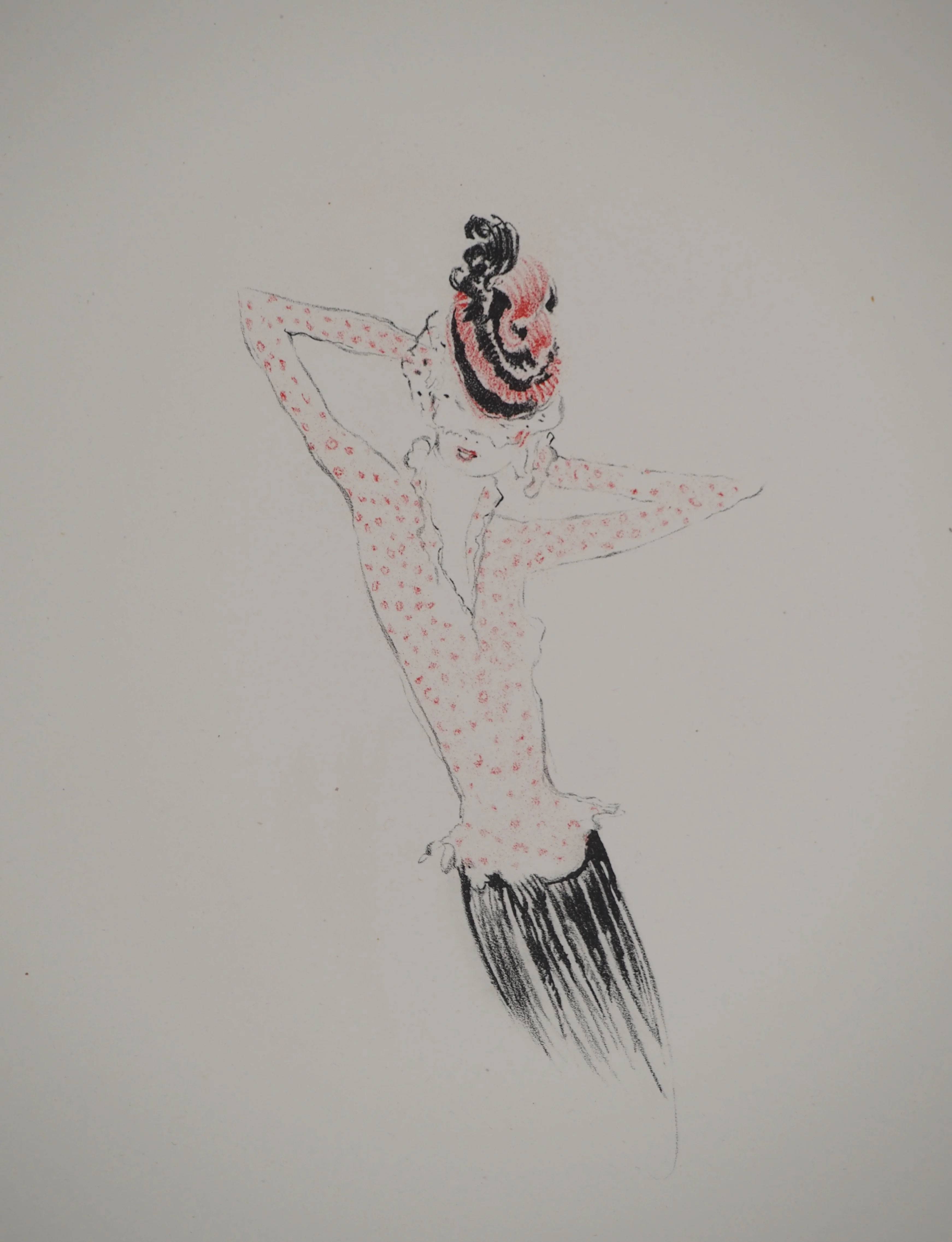 Jean-Gabriel DOMERGUE : Pin-up dans sa robe à pois, Lithographie et pochoir - Image 2