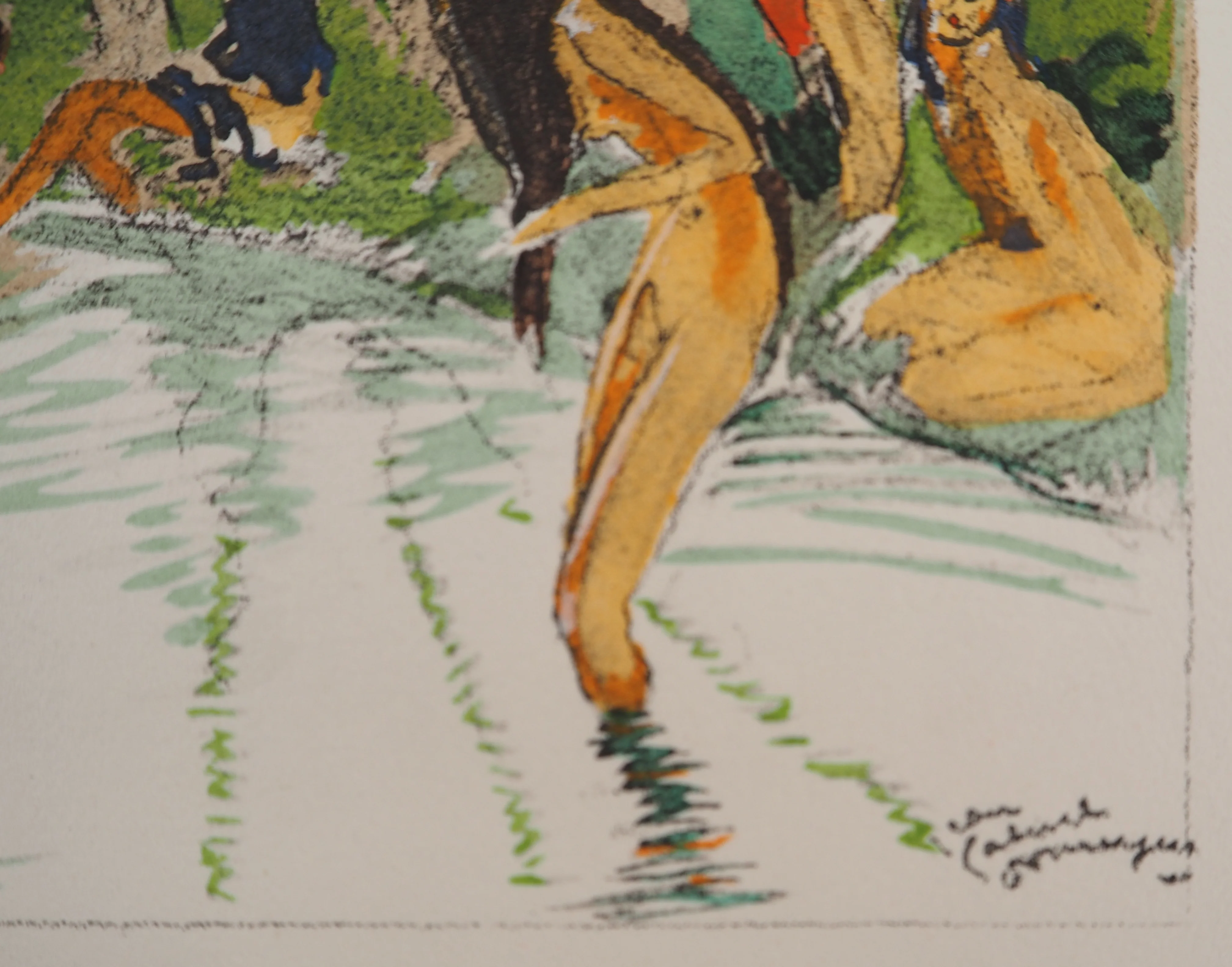 Jean-Gabriel DOMERGUE : Tahiti, Baignade sous les palmiers, Lithographie originale signée - Image 2