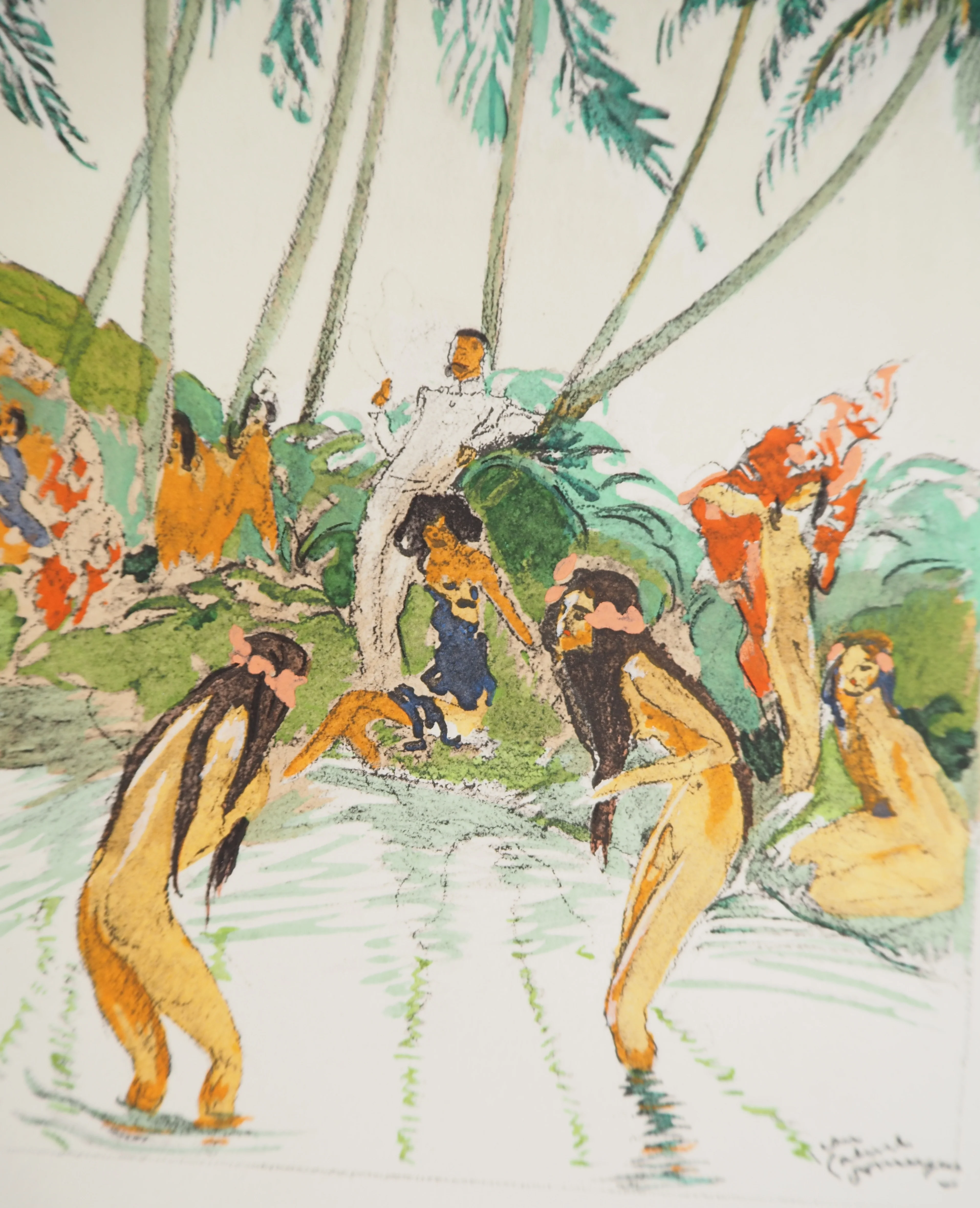 Jean-Gabriel DOMERGUE : Tahiti, Baignade sous les palmiers, Lithographie originale signée - Image 4