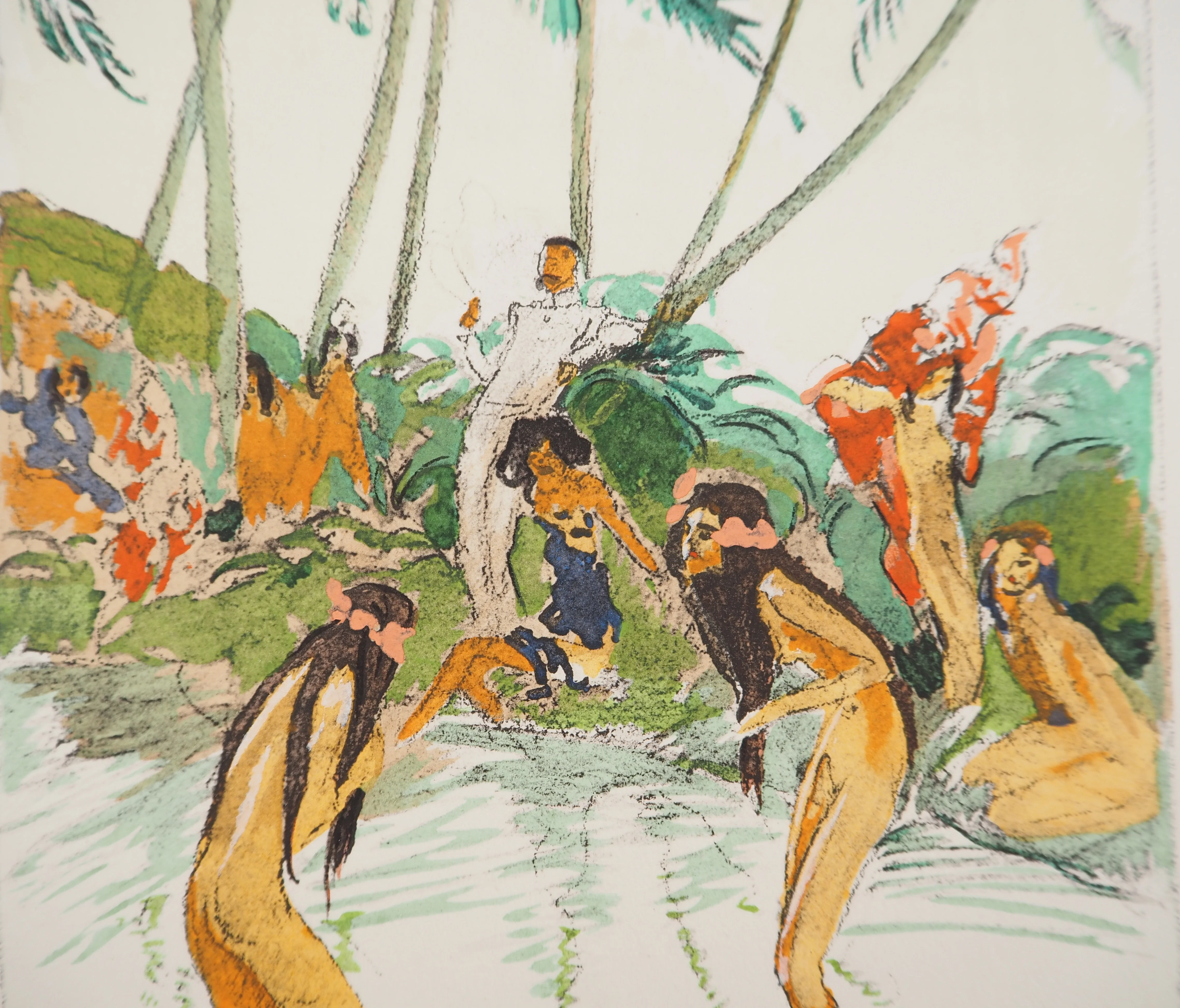Jean-Gabriel DOMERGUE : Tahiti, Baignade sous les palmiers, Lithographie originale signée - Image 5