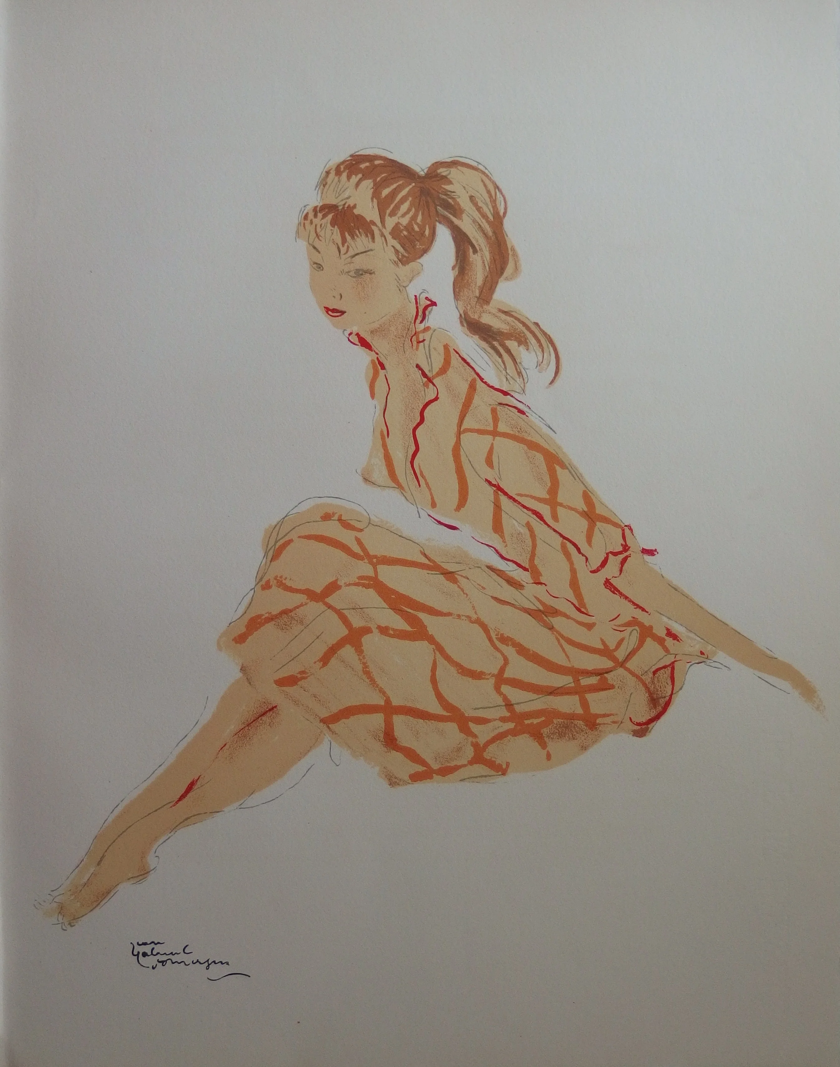 Jean-Gabriel DOMERGUE : Une jeune fille nature, Lithographie originale signée