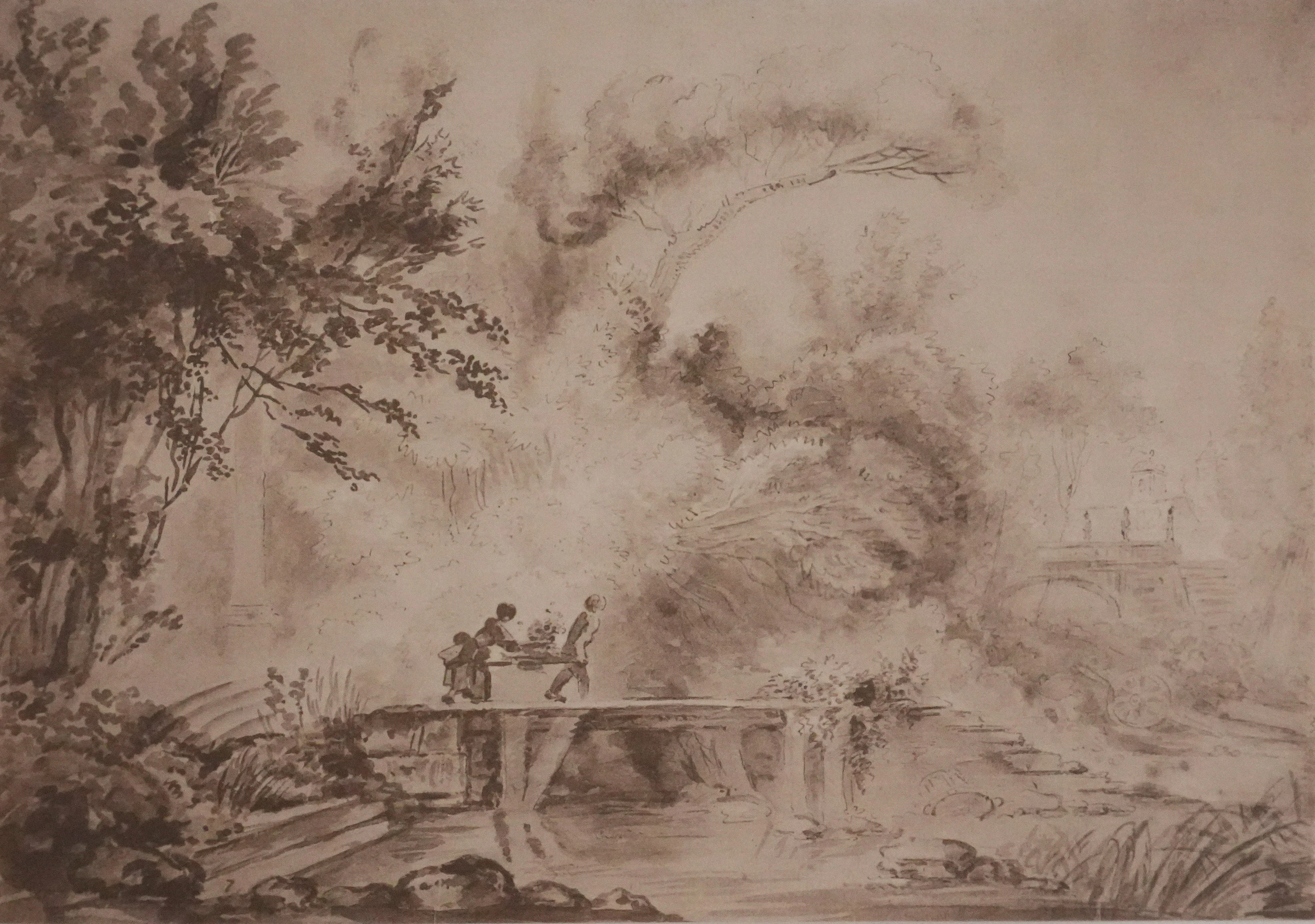 Jean-Honoré FRAGONARD : La passerelle, Lithographie et pochoir