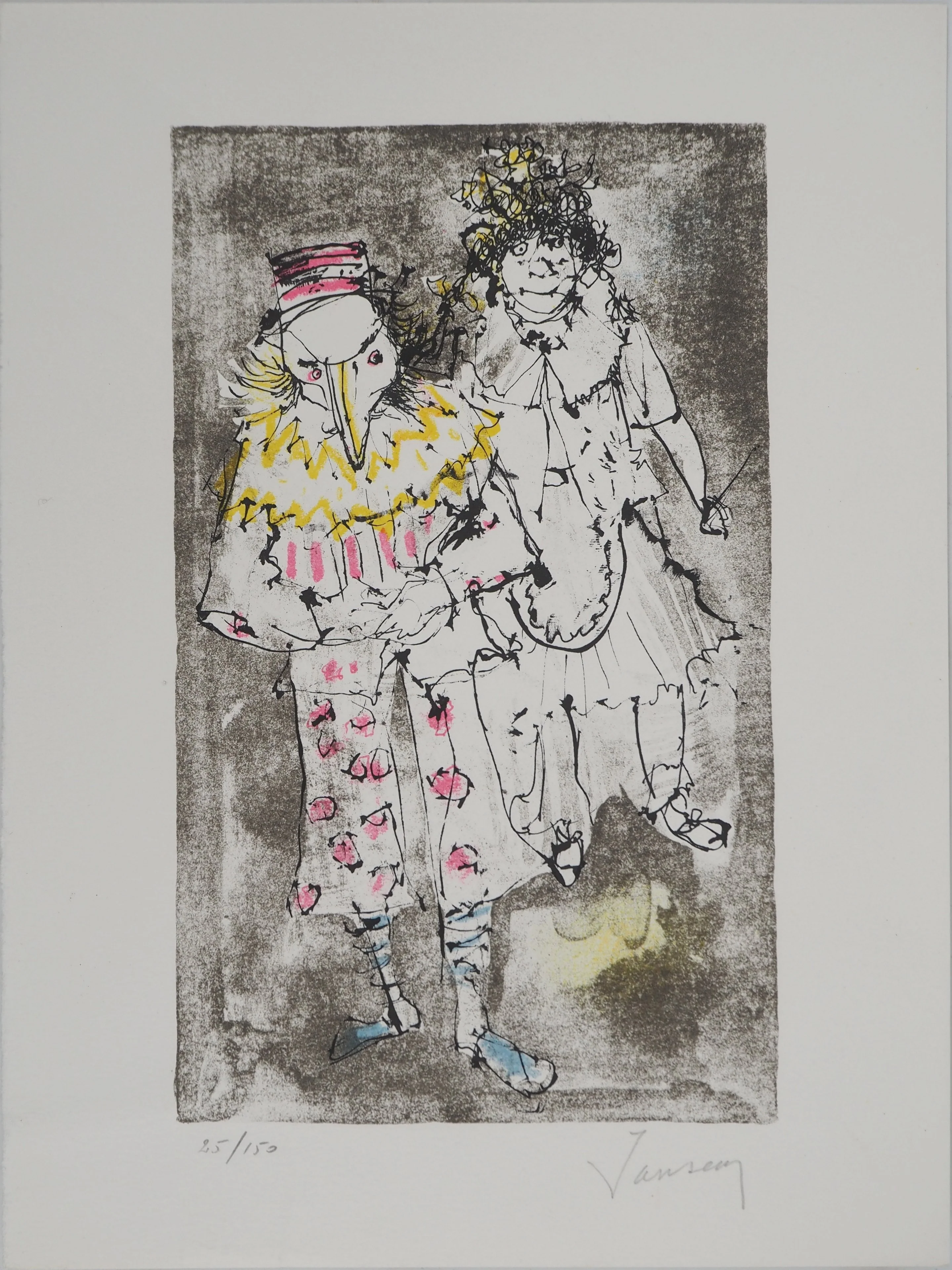 Jean JANSEM : Le carnaval, Personnages masqués, Lithographie originale signée