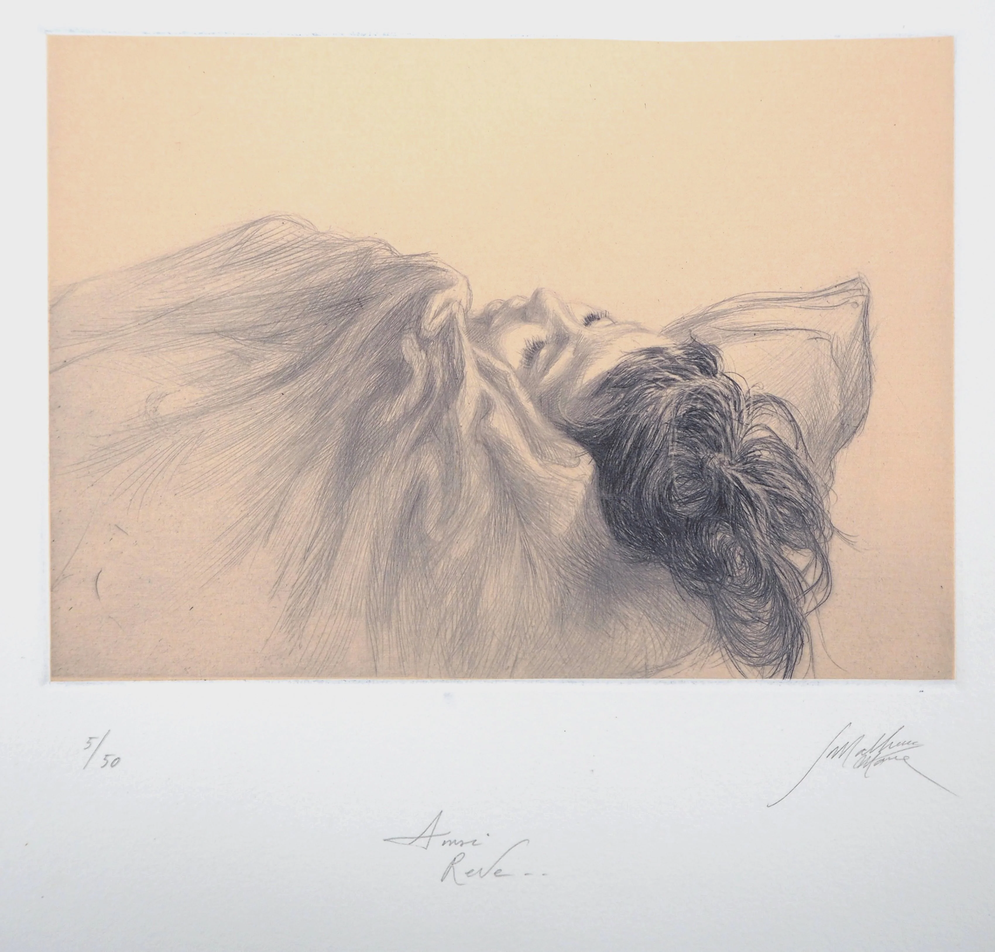 Jean Michel MATHIEUX-MARIE : Jeune fille en rêve, Gravure originale signée - Image 4