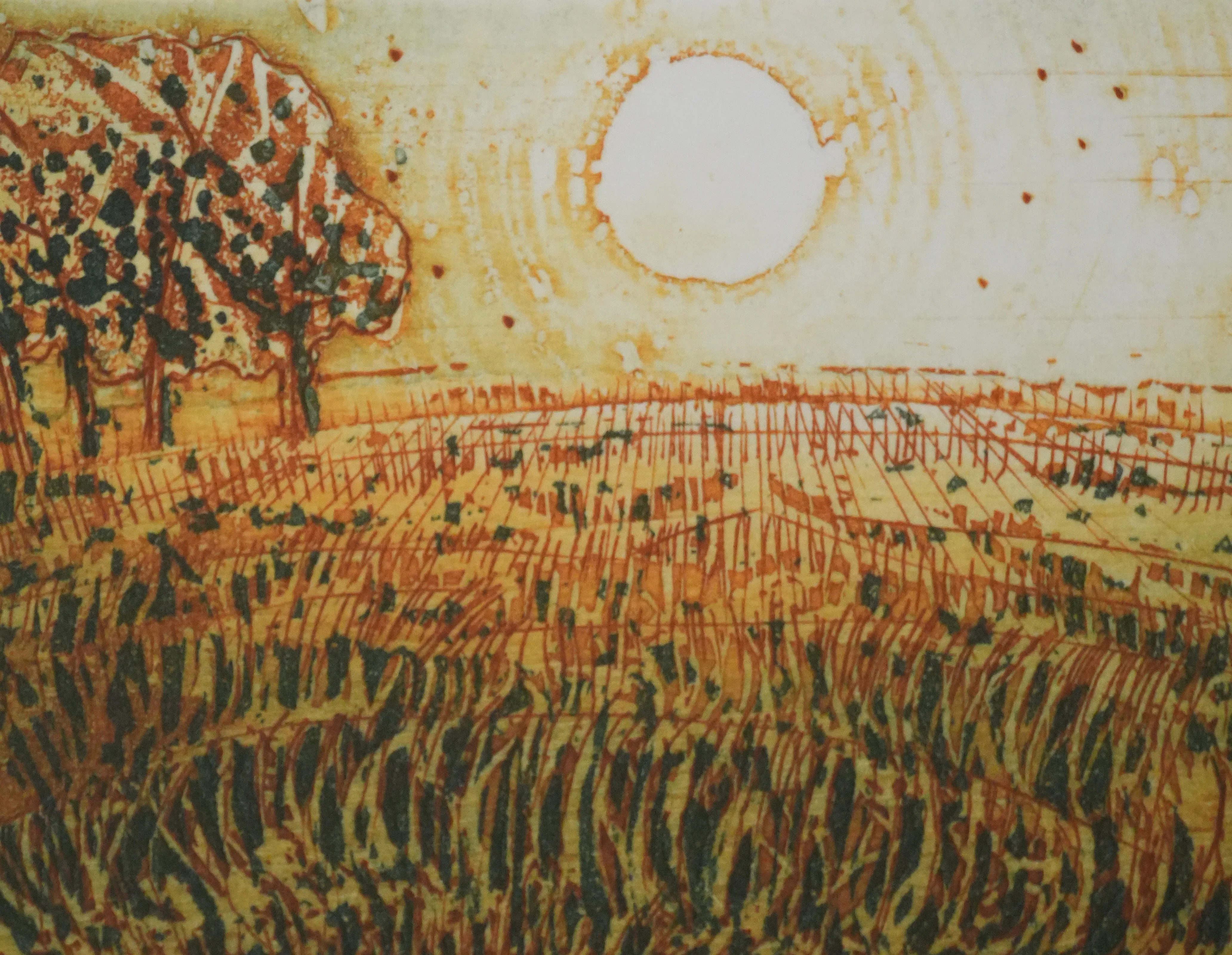 Jean PLICHART : Le champs de blé au coucher de soleil, Gravure originale signée - Image 2