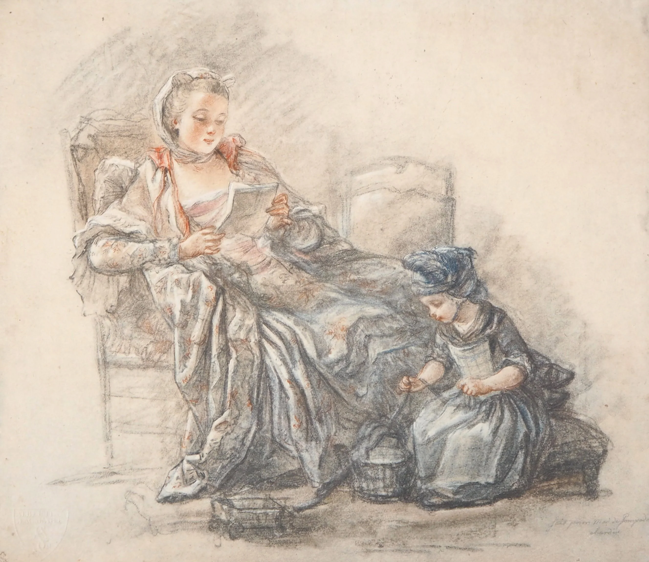 Jean Siméon CHARDIN : La lectrice et l'enfant, Lithographie signée - Image 2