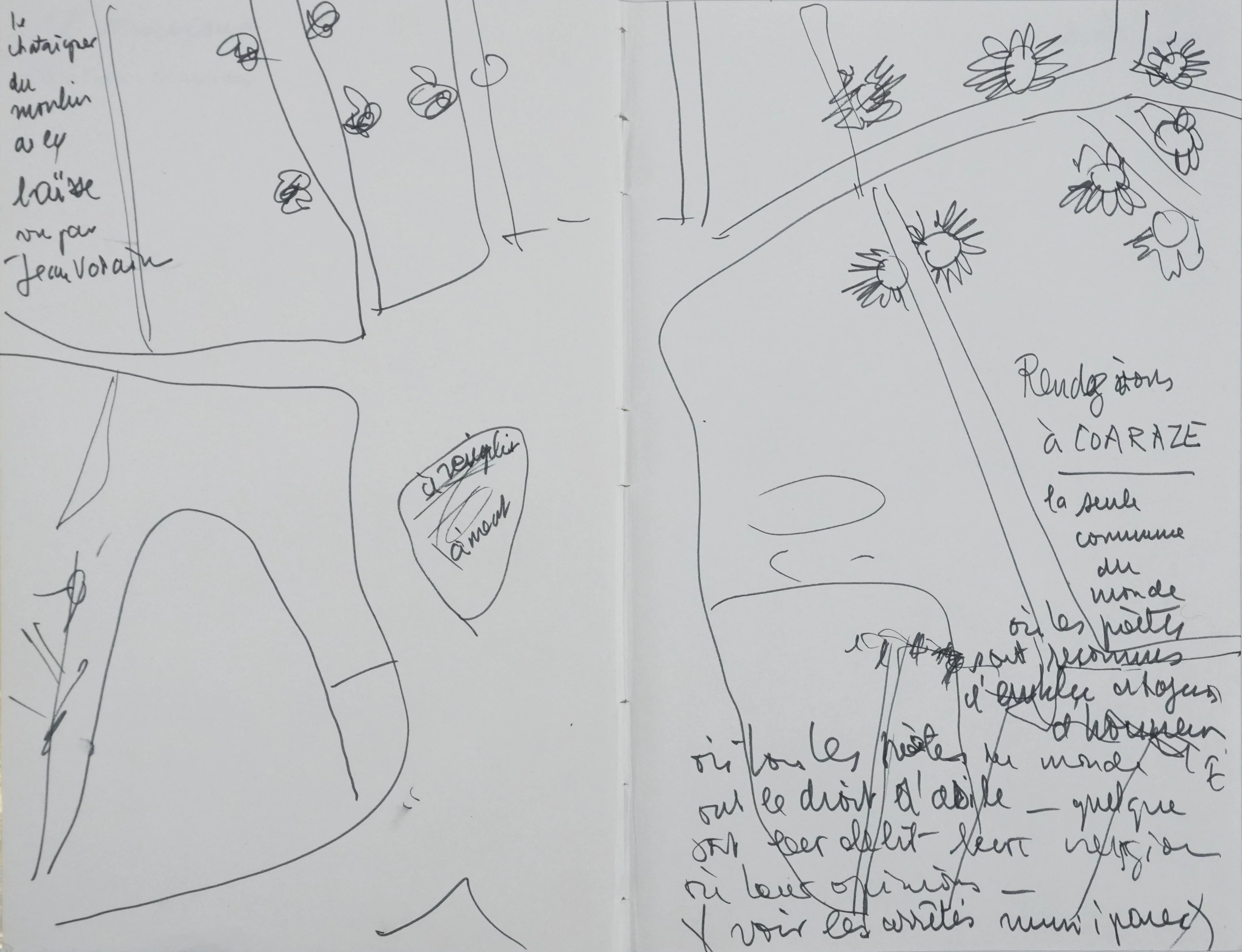 Jean VODAINE : L'arbre cartographe, Autographe et dessin original signé