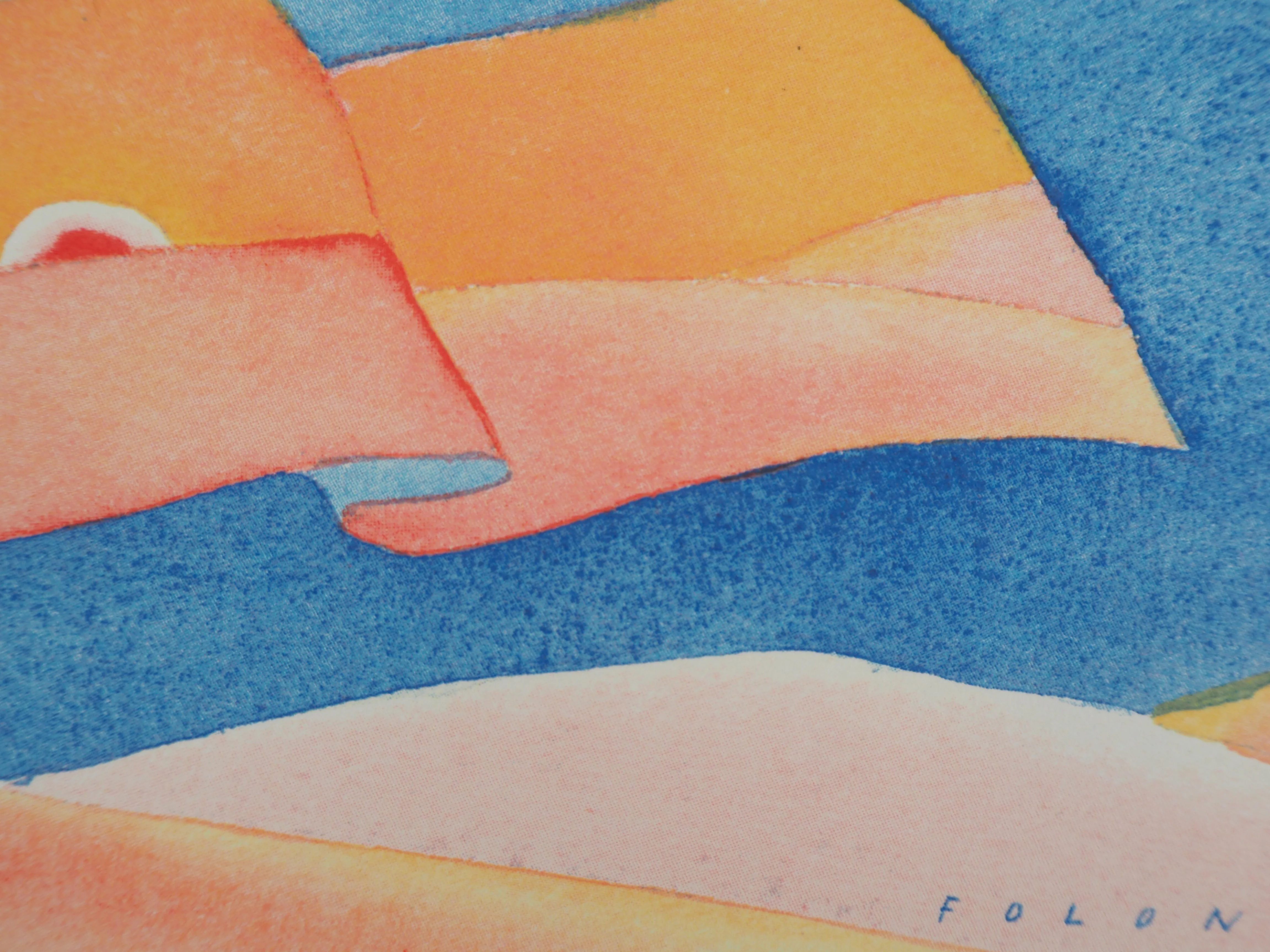 Jean-Michel FOLON : Etendard au coucher de soleil, Sérigraphie signée - Image 4