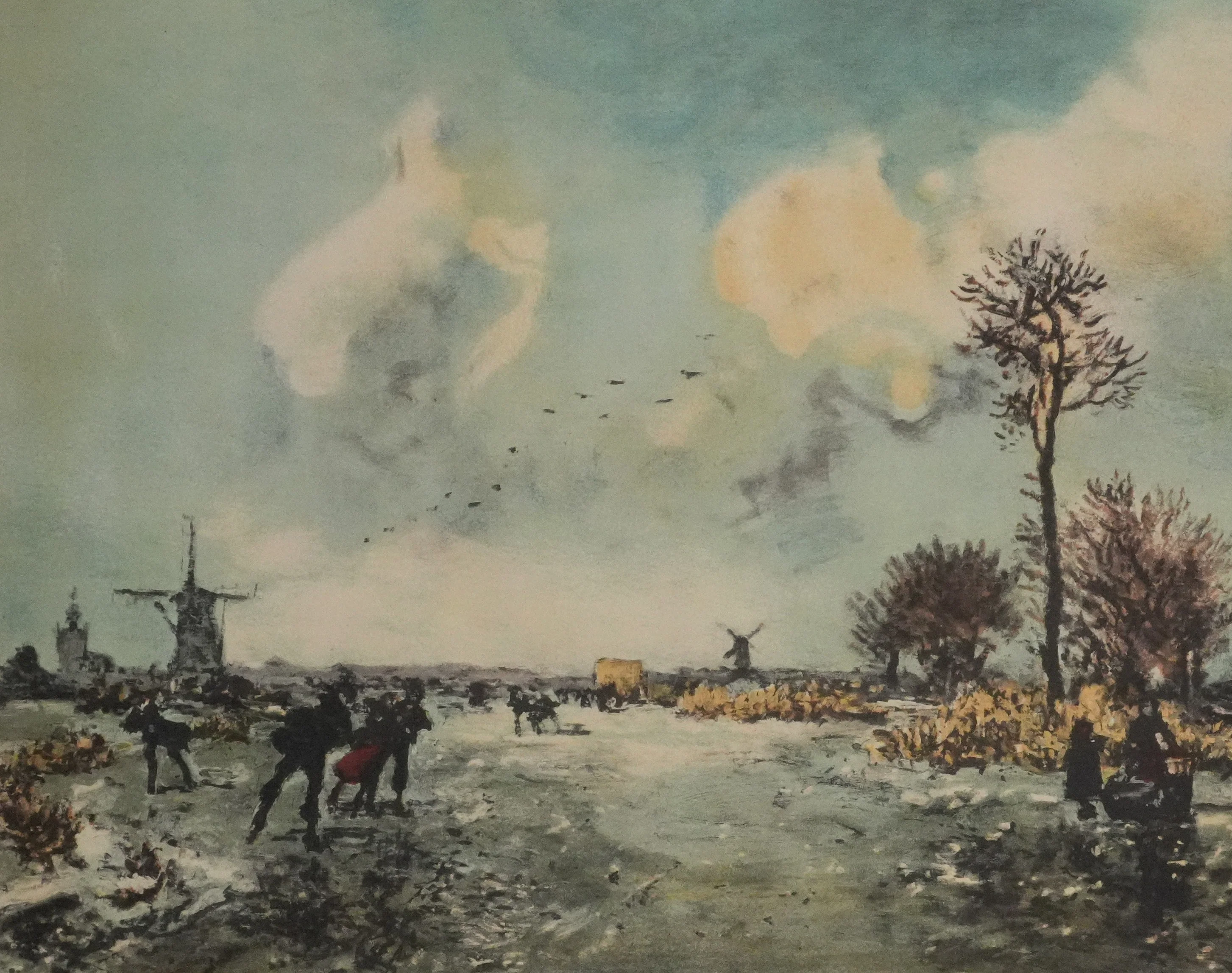 Johan-Barthold JONGKIND : Patineurs à Rotterdam, Lithographie signée - Image 4