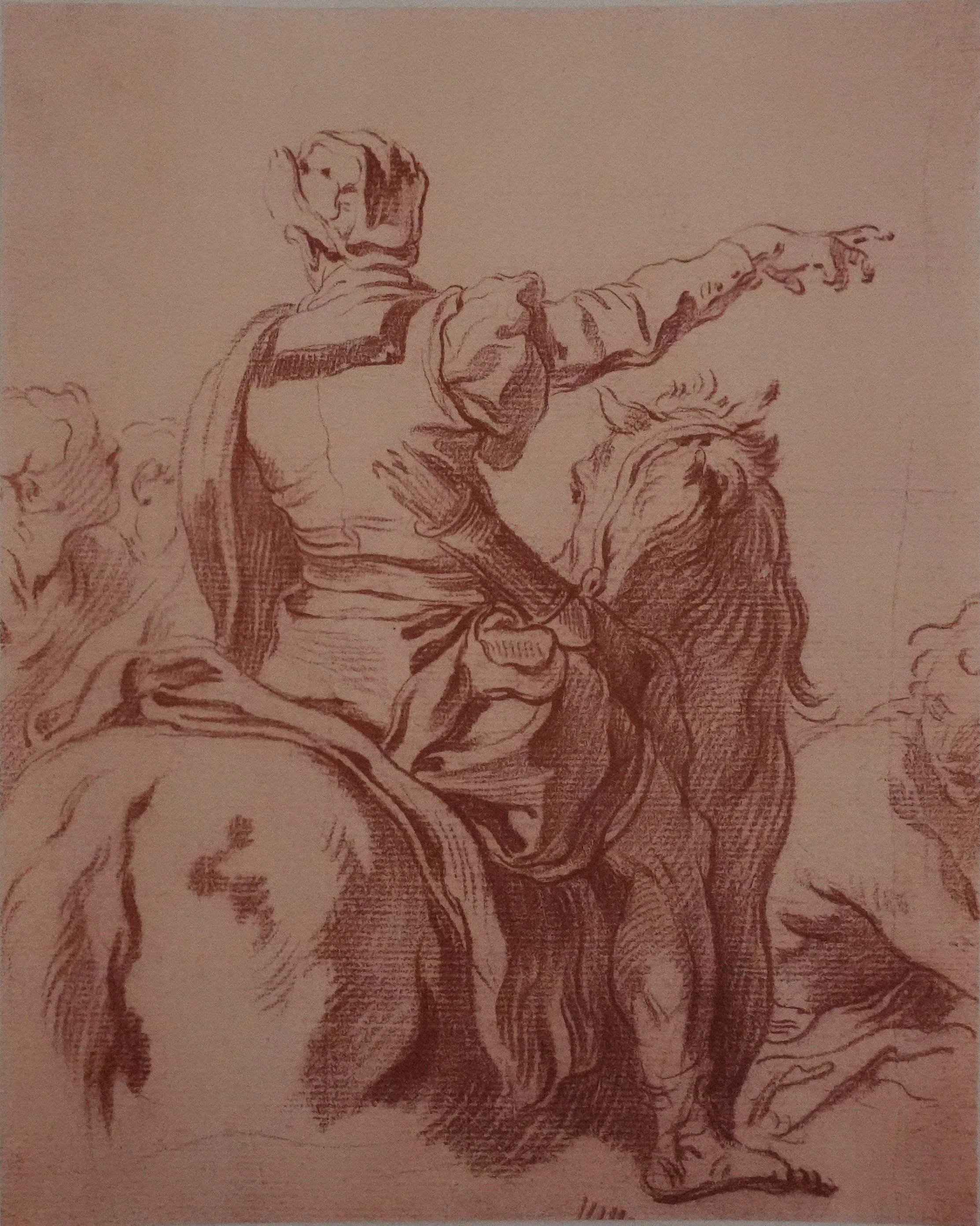 Joseph PARROCEL : Etude d'un cavalier de dos, Lithographie et pochoir - Image 2