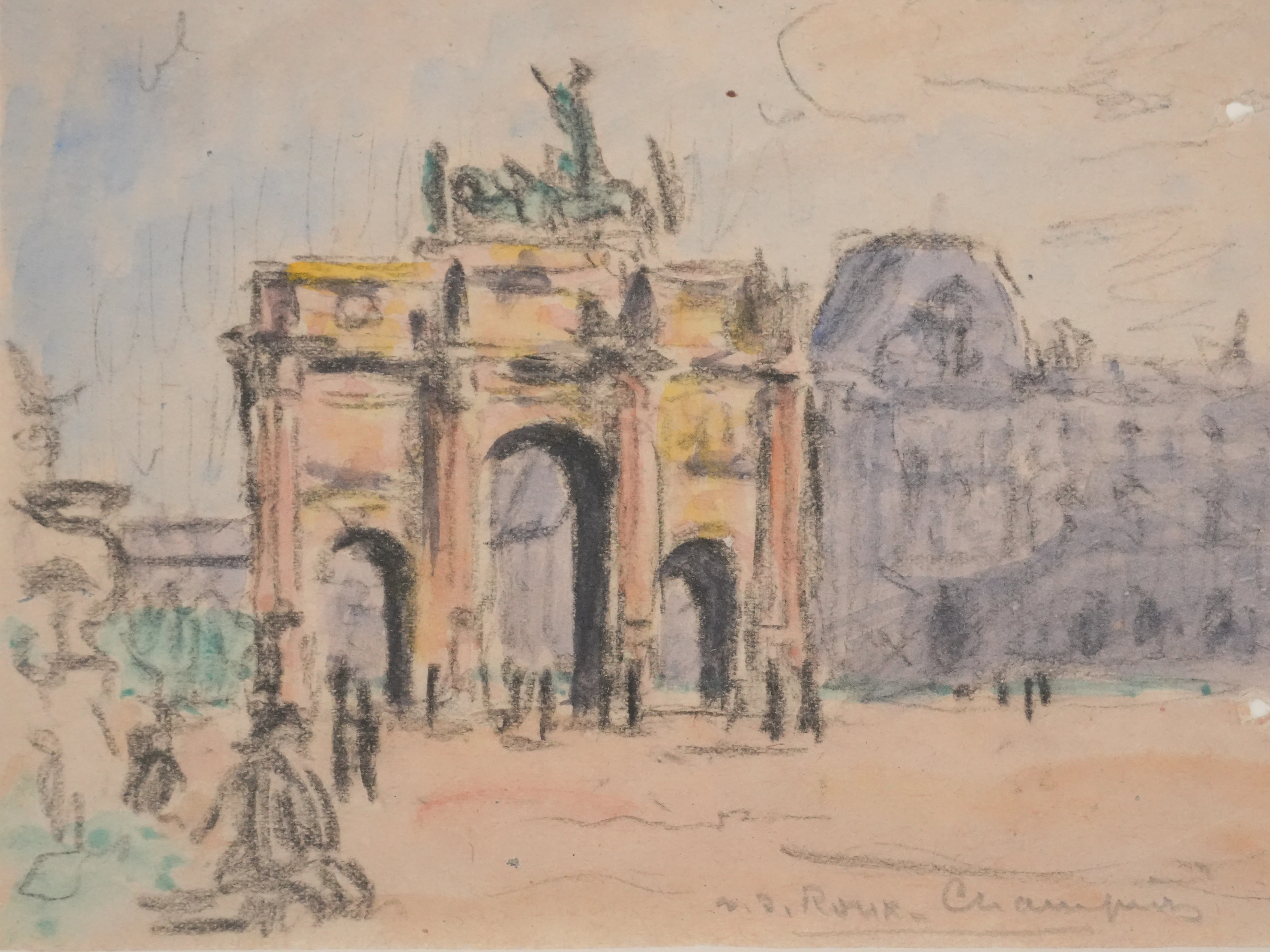Joseph-Victor ROUX-CHAMPION : Paris, Le Carrousel du Louvre, Aquarelle originale signée - Image 4