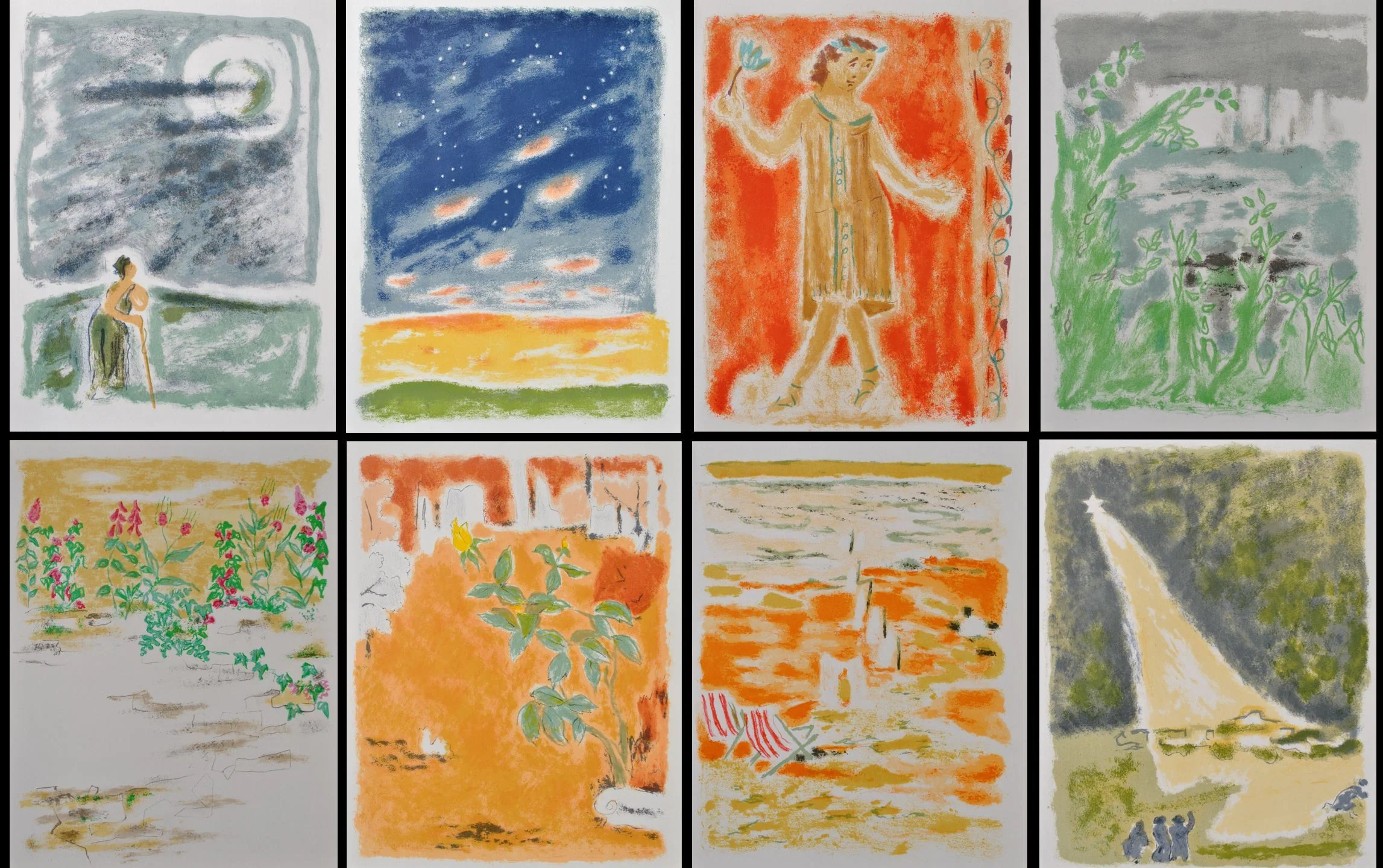 Jules CAVAILLES : Souvenirs de vacances d'été, 8 Lithographies originales