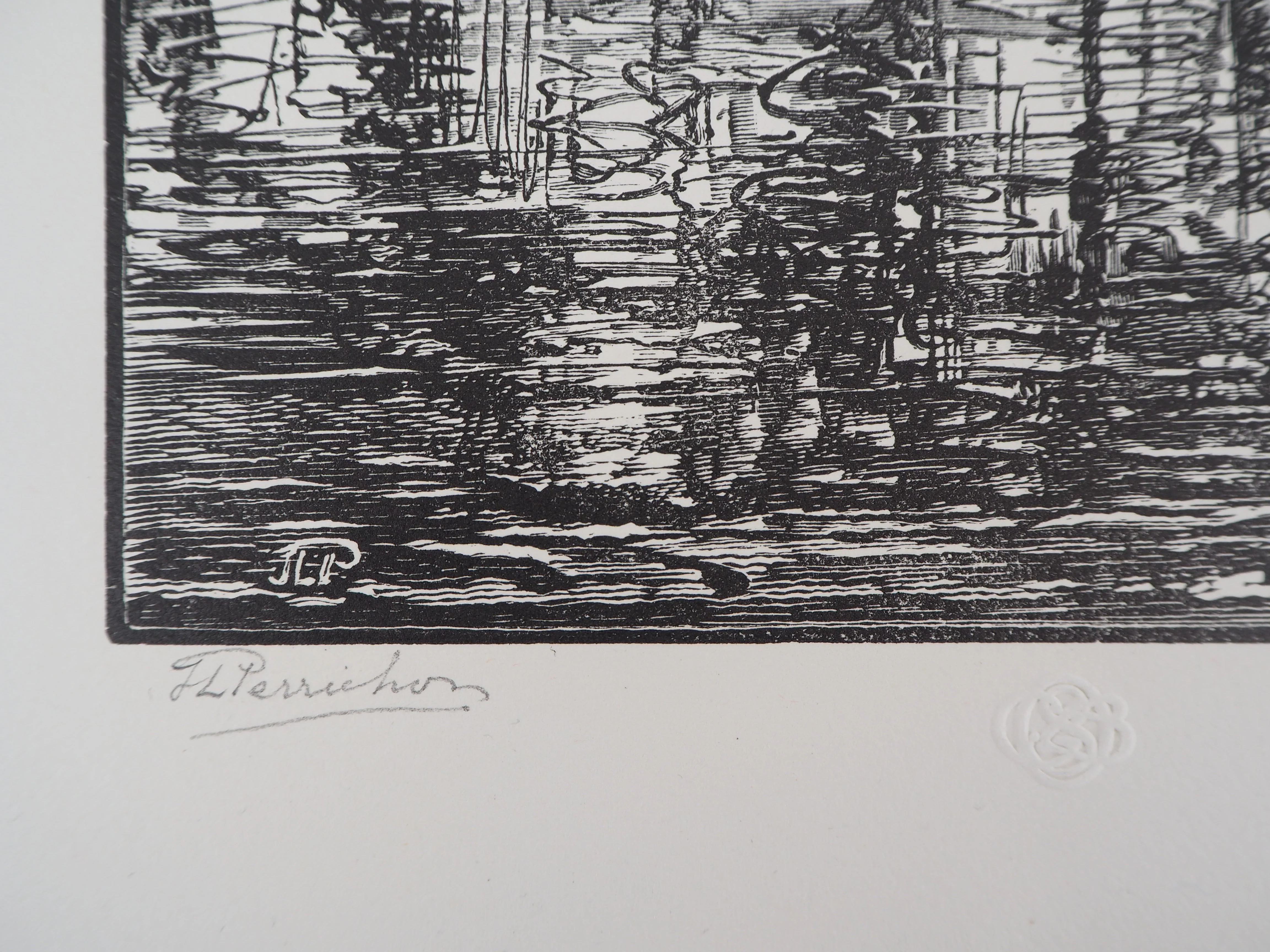 Jules PERRICHON : Le château de Montesquieu, Gravure sur bois originale signée - Image 2