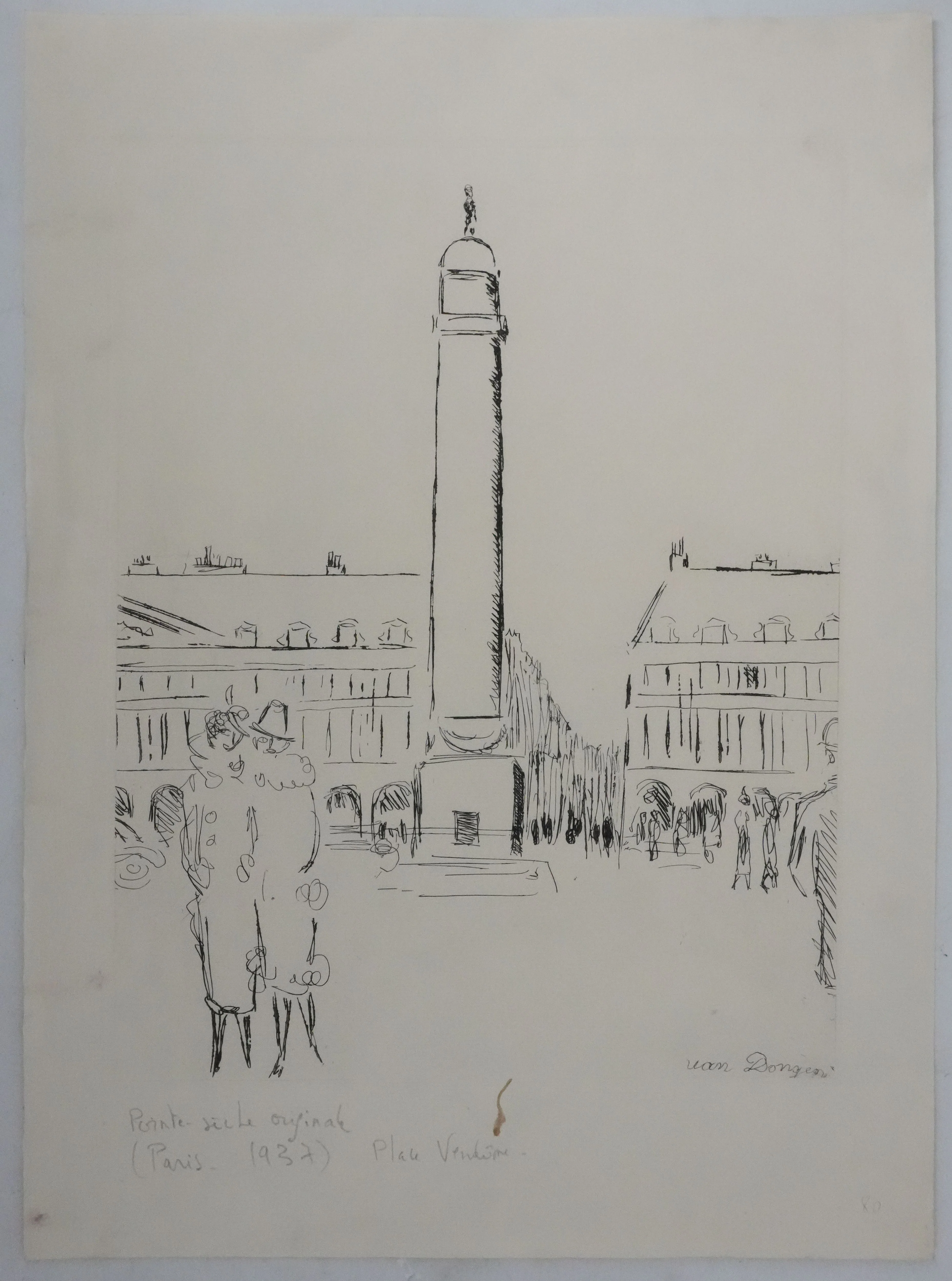 Kees VAN DONGEN : Sur la Place Vendôme, Gravure originale signée